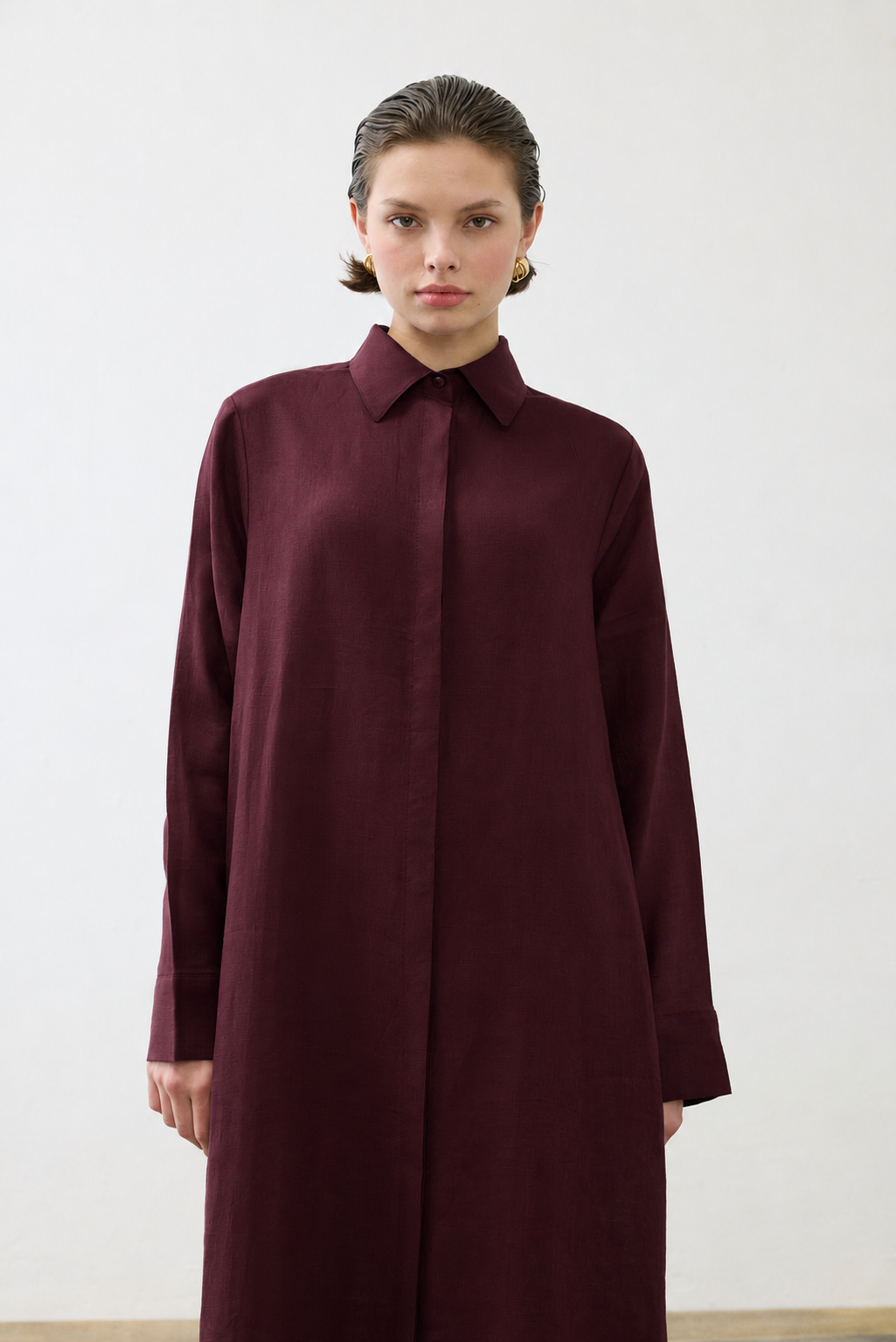 NATURAL %100 KETEN GÖMLEK ELBİSE BORDO