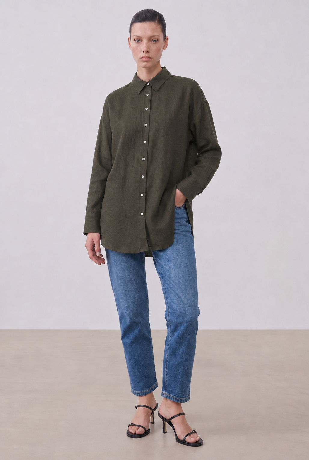 NATURAL %100 LINEN SHIRT KHAKI