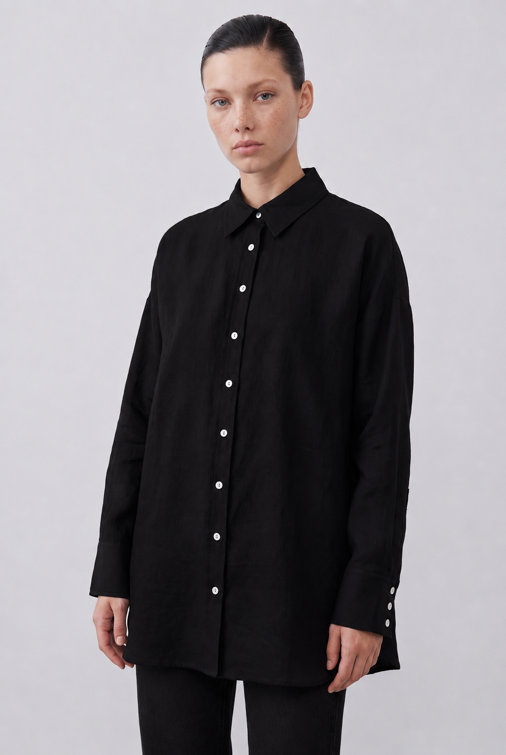 NATURAL %100 LINEN SHIRT BLACK