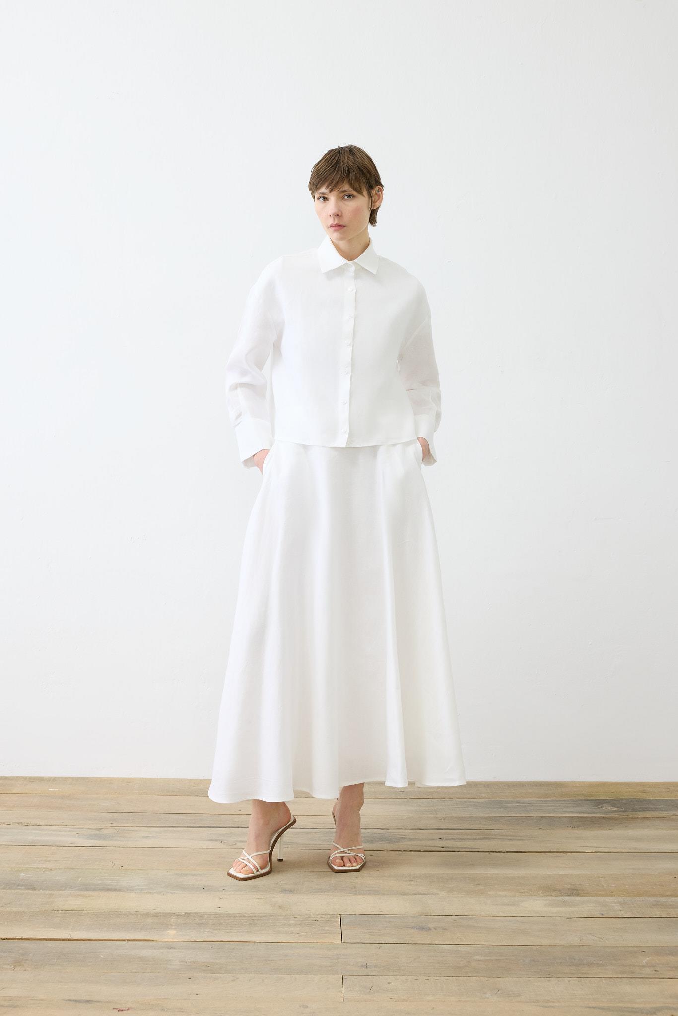 NATURAL %100 LINEN CROPPED SHIRT WHITE