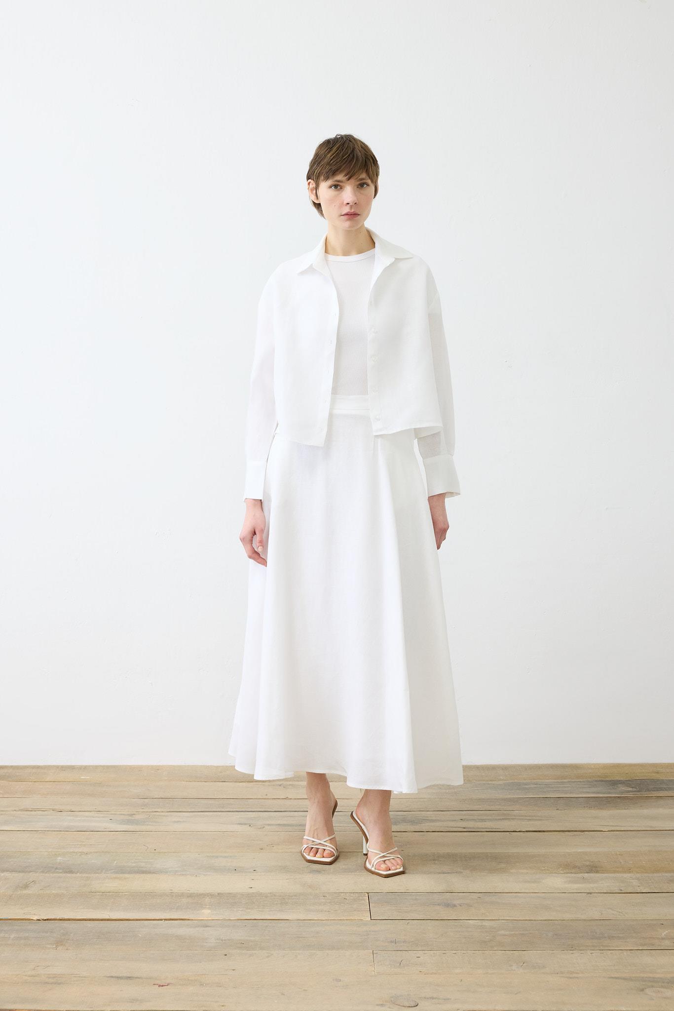 NATURAL %100 LINEN CROPPED SHIRT WHITE