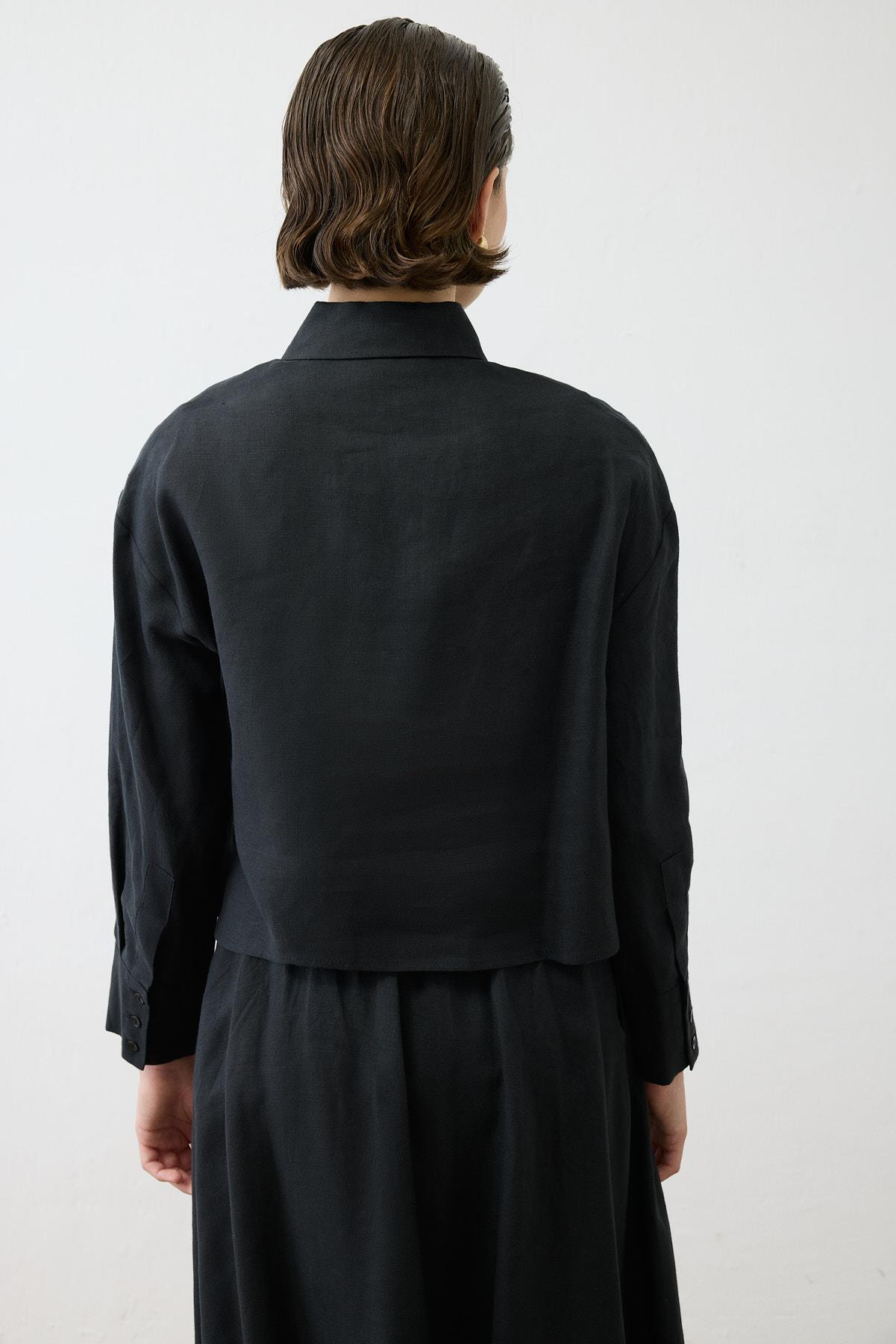 NATURAL %100 LINEN CROPPED SHIRT BLACK