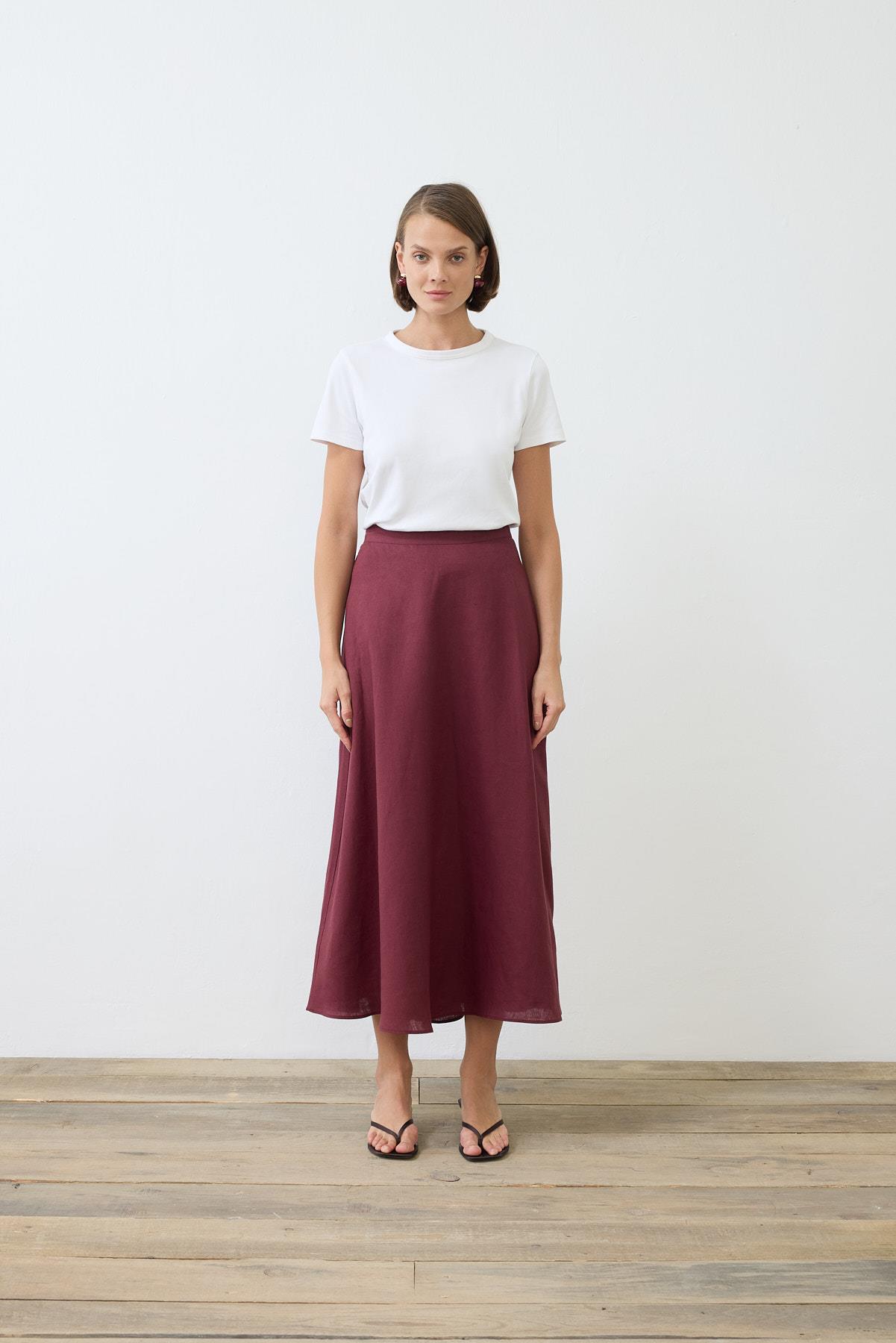 NATURAL %100 KETEN KLOŞ ETEK BORDO