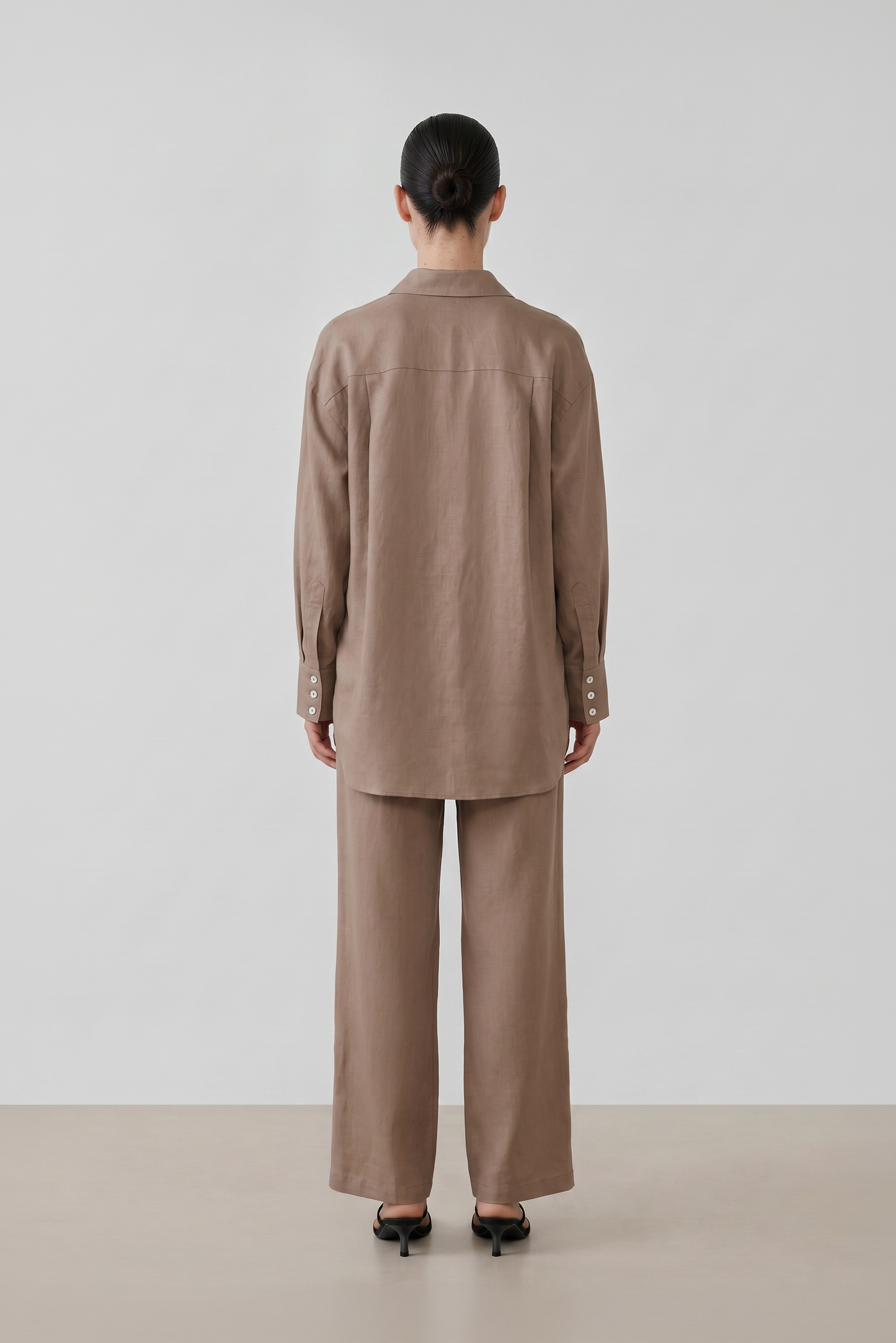 NATURAL %100 LINEN PANTS SET ETOUPE