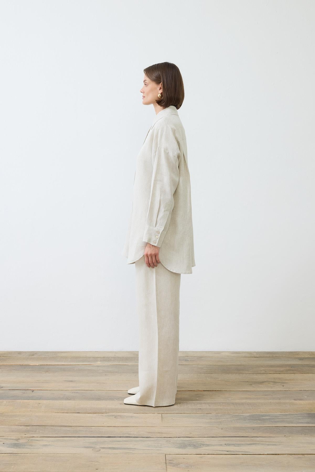 NATURAL %100 LINEN PANTS SET NATURAL