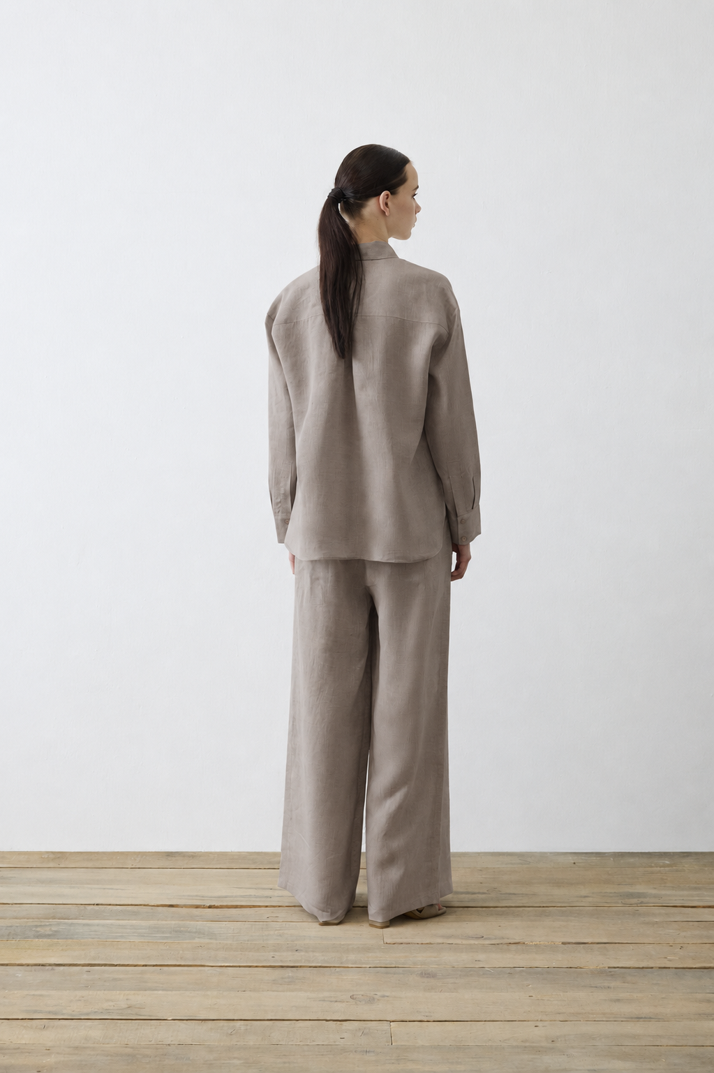 NATURAL %100 KETEN PİLE DETAYLI PANTOLON TAKIM ETUP