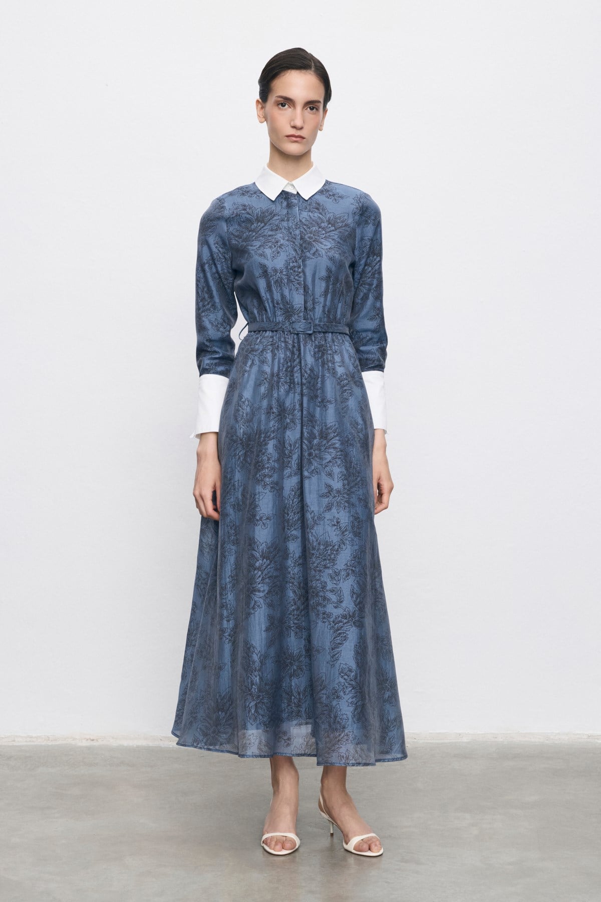 NAVY LYOCELL DESENLİ ELBİSE LACİVERT