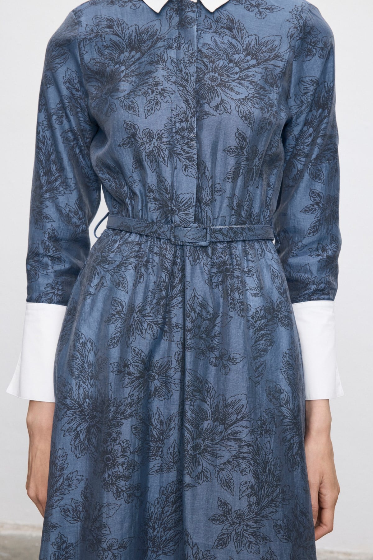 NAVY LYOCELL DESENLİ ELBİSE LACİVERT