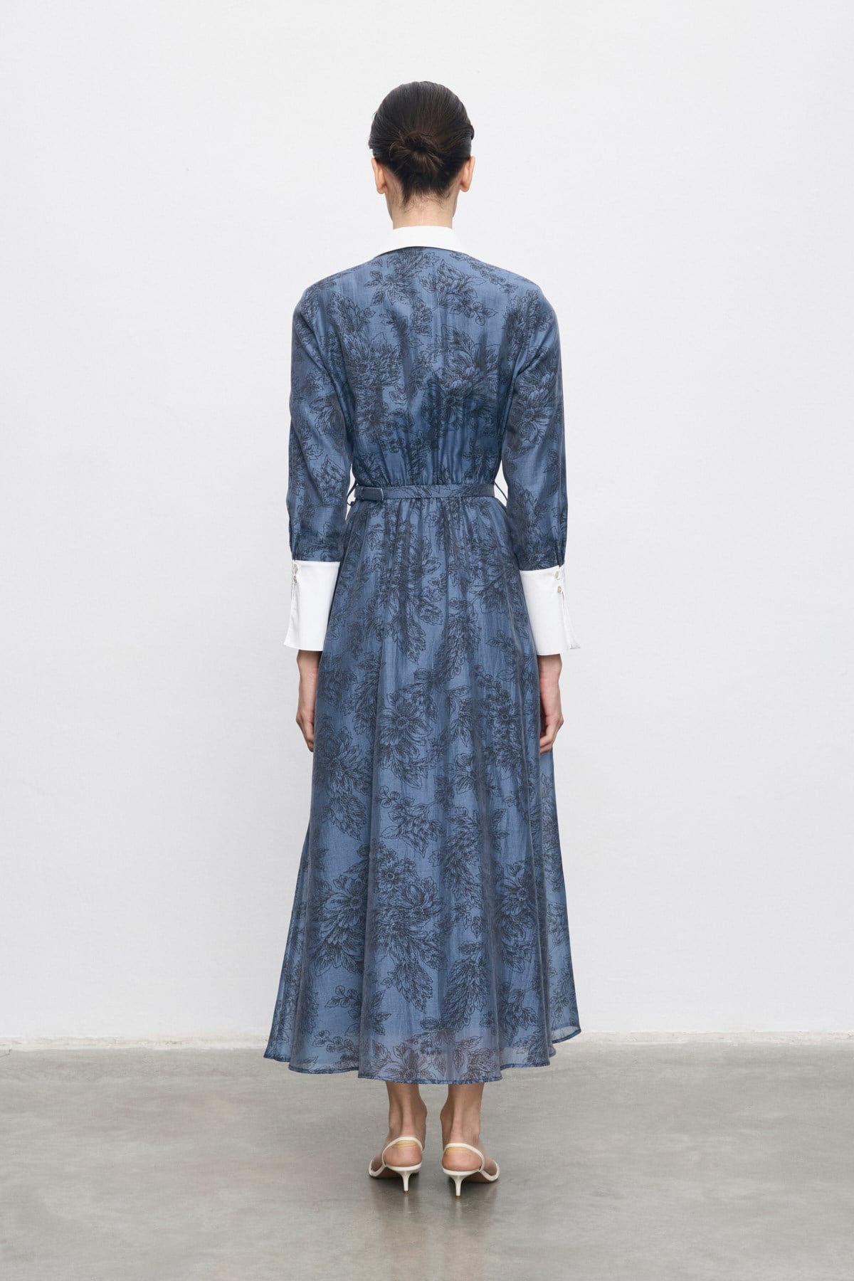 NAVY LYOCELL DESENLİ ELBİSE LACİVERT
