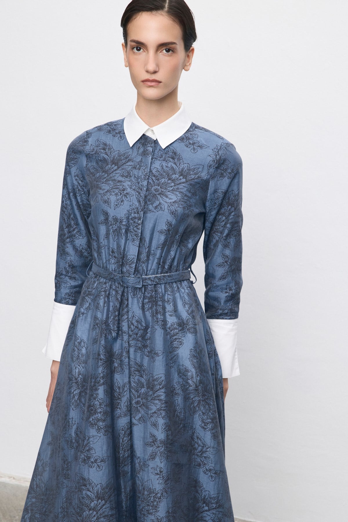 NAVY LYOCELL DESENLİ ELBİSE LACİVERT