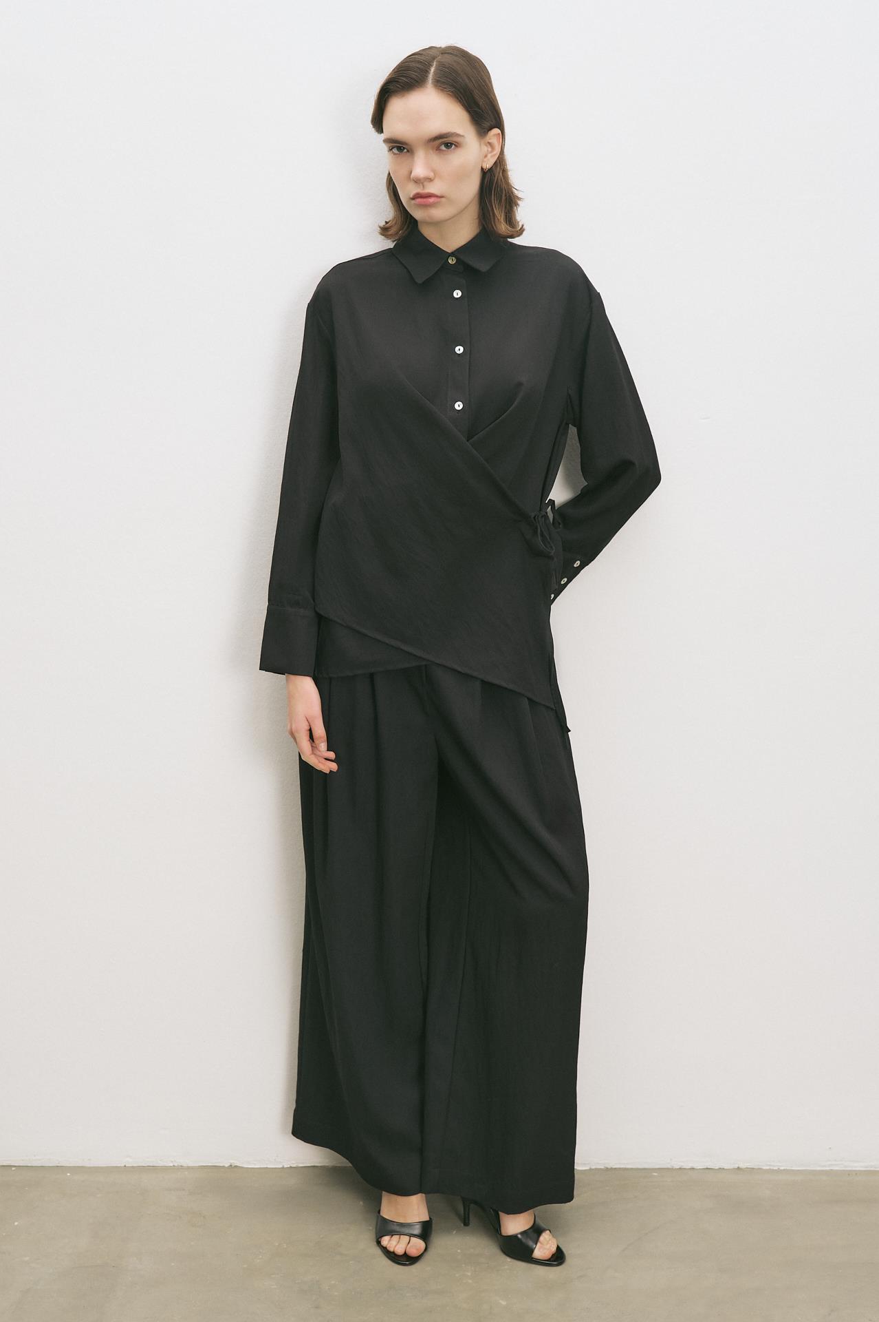 NİCOLE RAYON BAĞLAMA DETAYLI PANTOLONLU TAKIM SİYAH