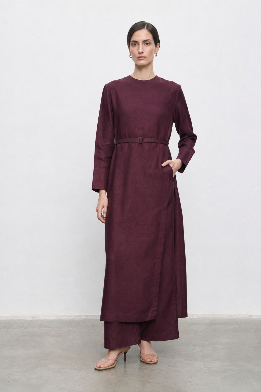 NİLA %100 KETEN PANTOLONLU TAKIM BORDO