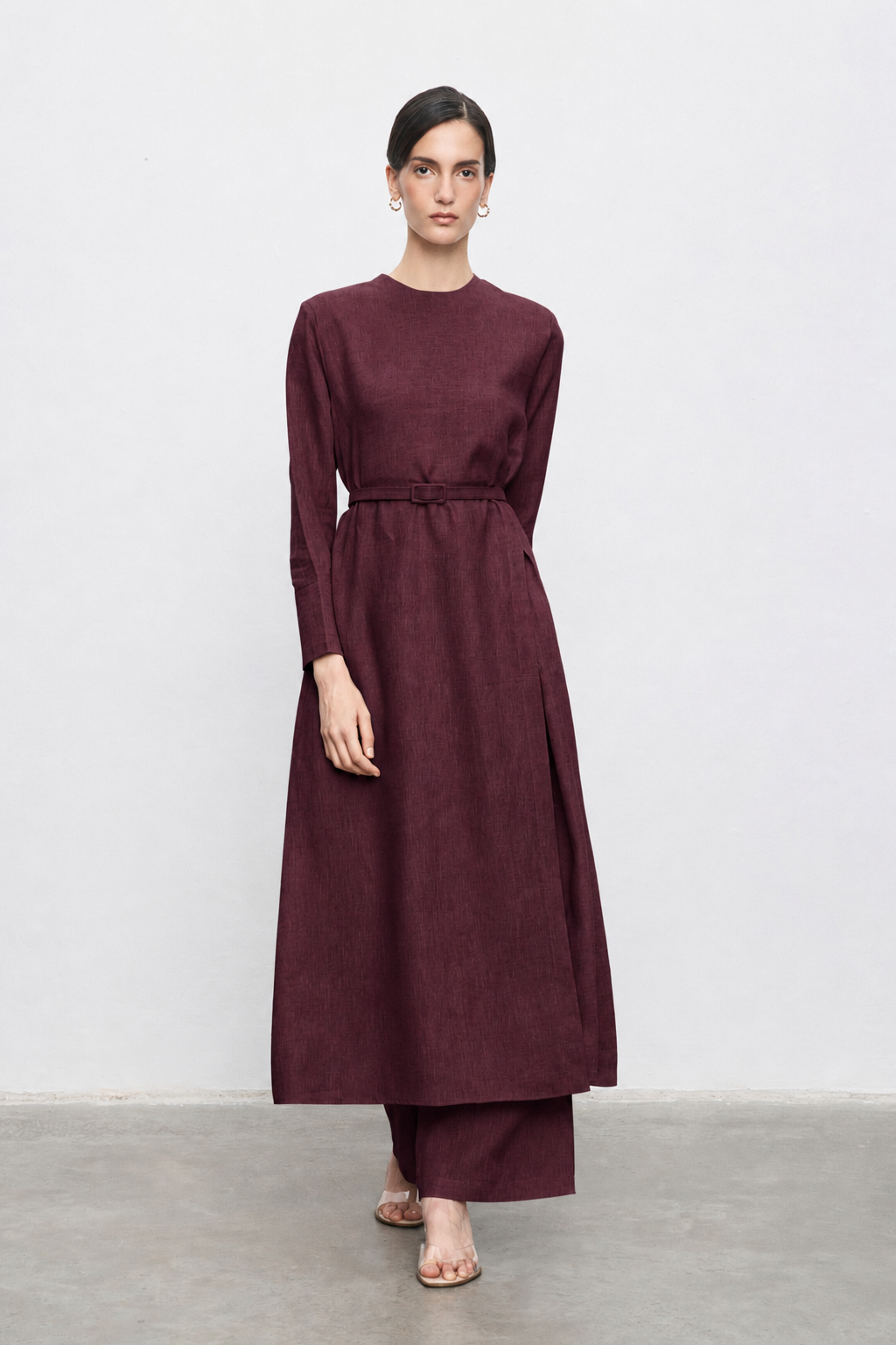 NİLA %100 KETEN PANTOLONLU TAKIM BORDO