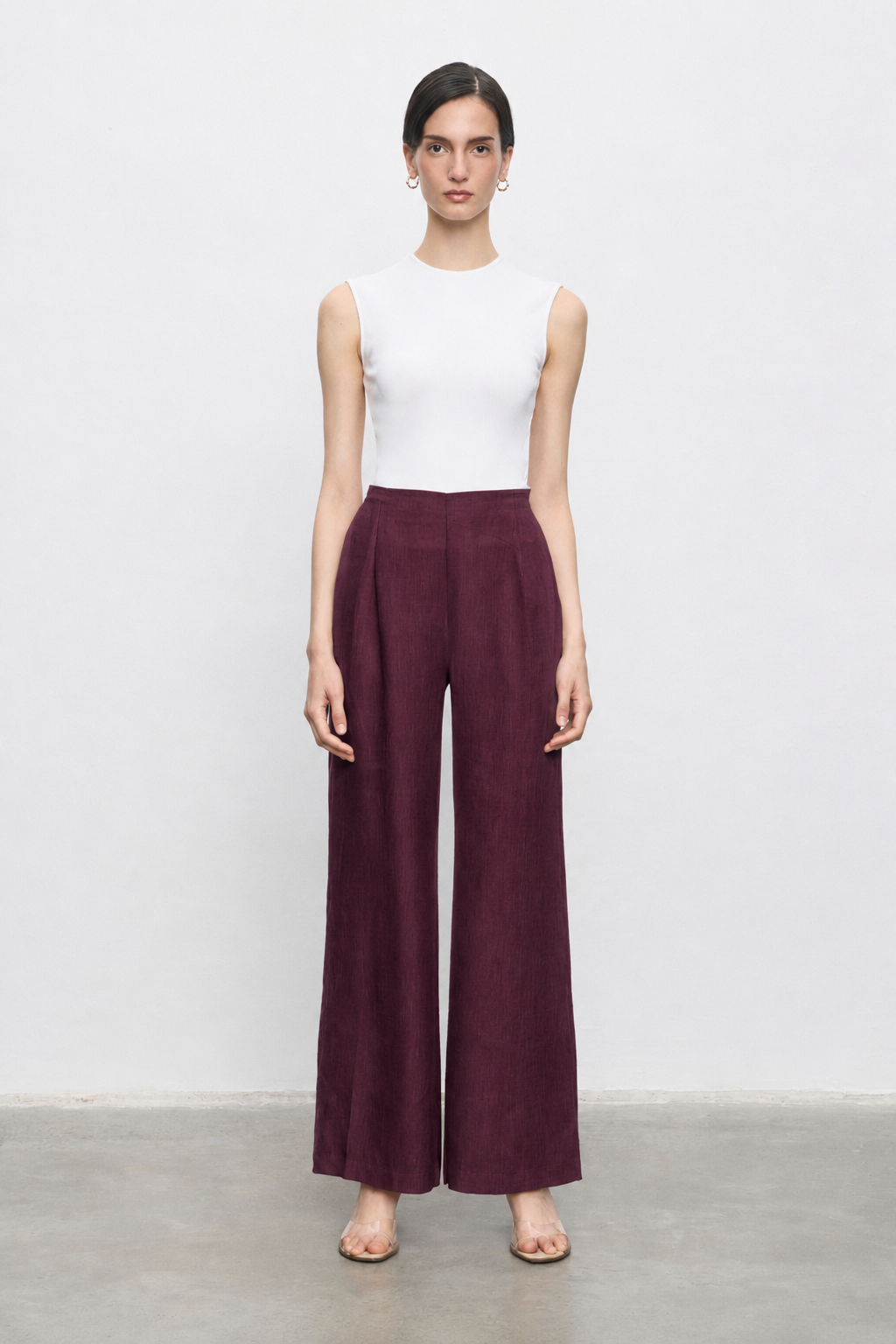 NİLA %100 KETEN PANTOLONLU TAKIM BORDO