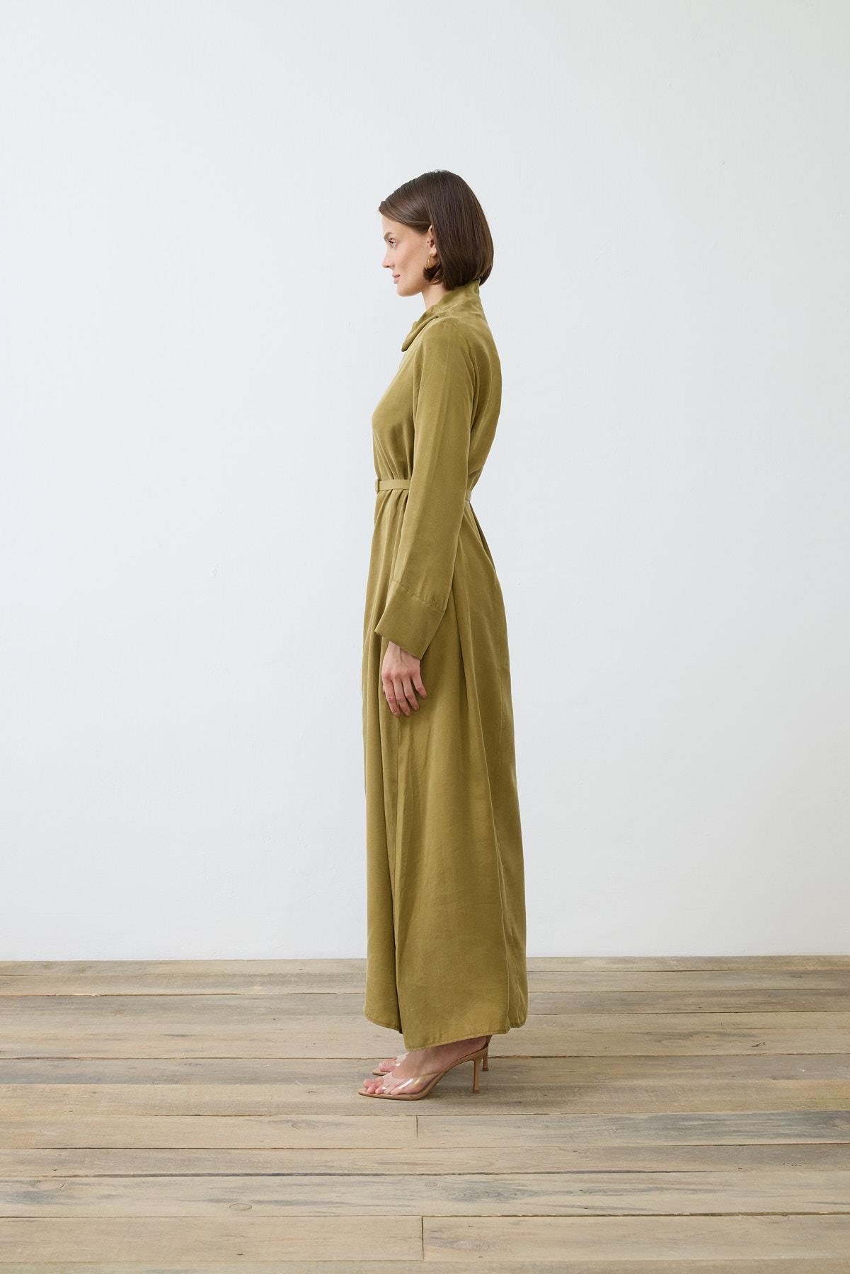 NIVA WASHED SILK HIGH NECK DRESS GREEN
