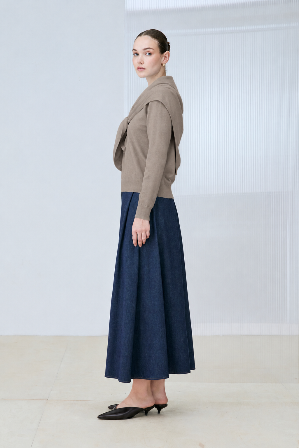 NORA SHAWL DETAILED VISCOSE KNITWEAR SWEATER BEIGE