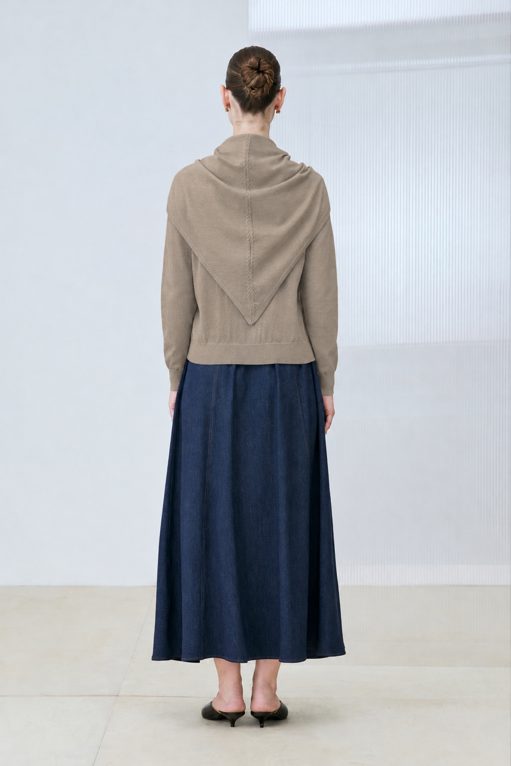 NORA SHAWL DETAILED VISCOSE KNITWEAR SWEATER BEIGE