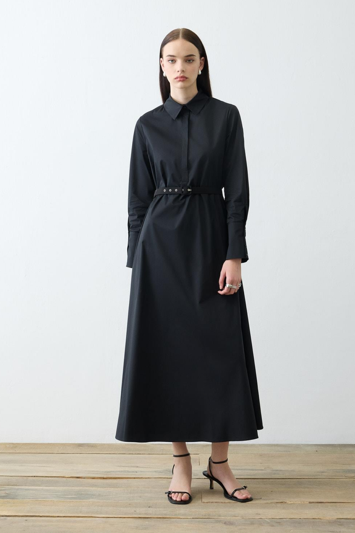 NOVA PAPER TOUCH POPLIN LOOSE FIT DRESS BLACK