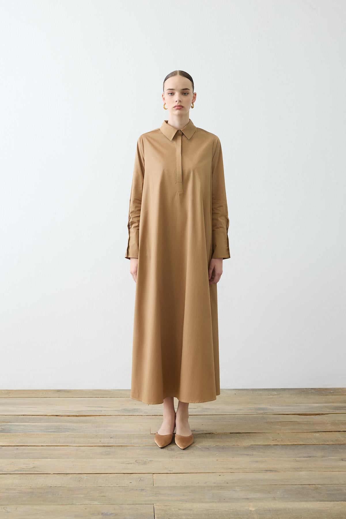 NOVA PAPER TOUCH POPLIN LOOSE FIT DRESS CAMEL