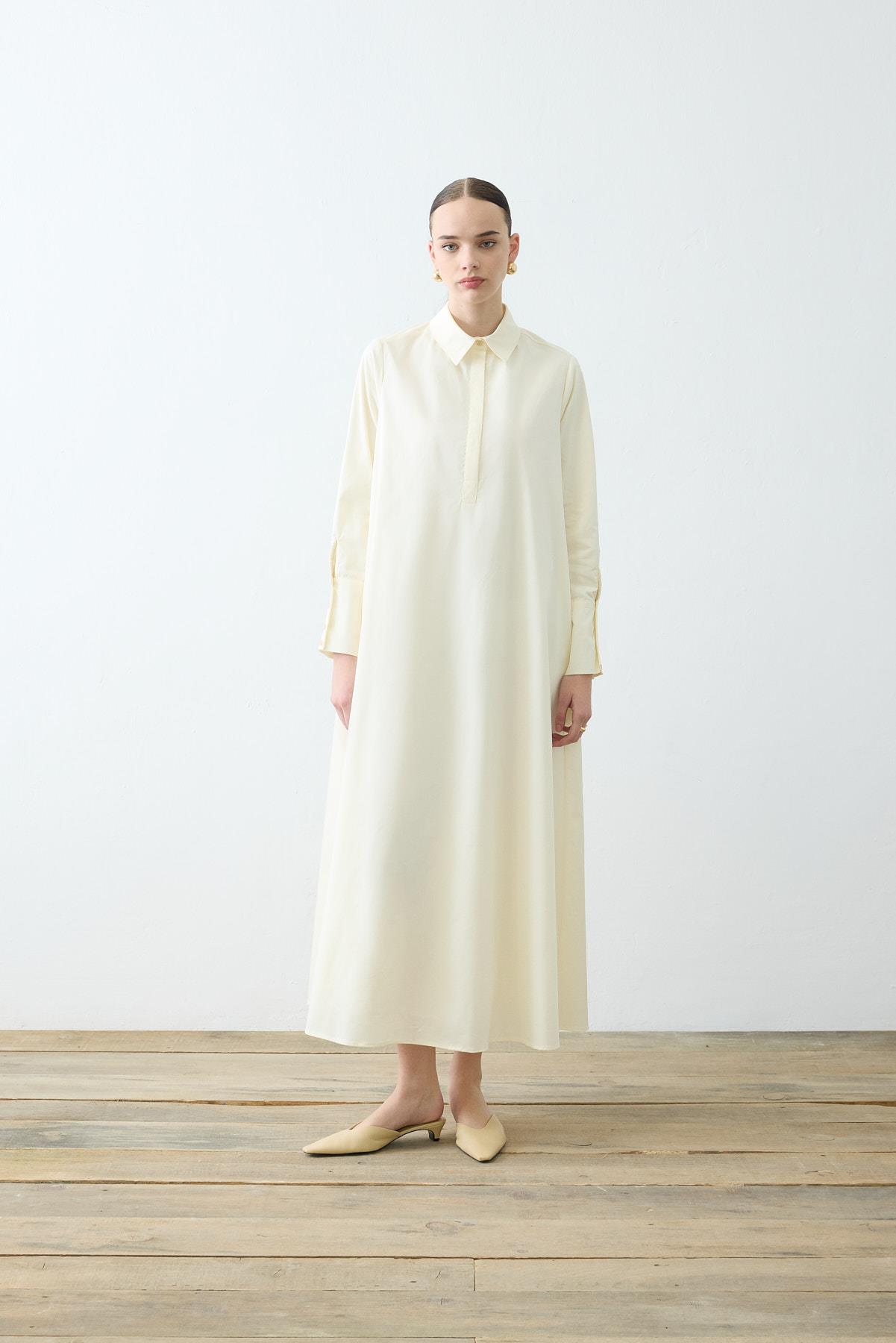 NOVA PAPER TOUCH POPLIN LOOSE FIT DRESS ECRU