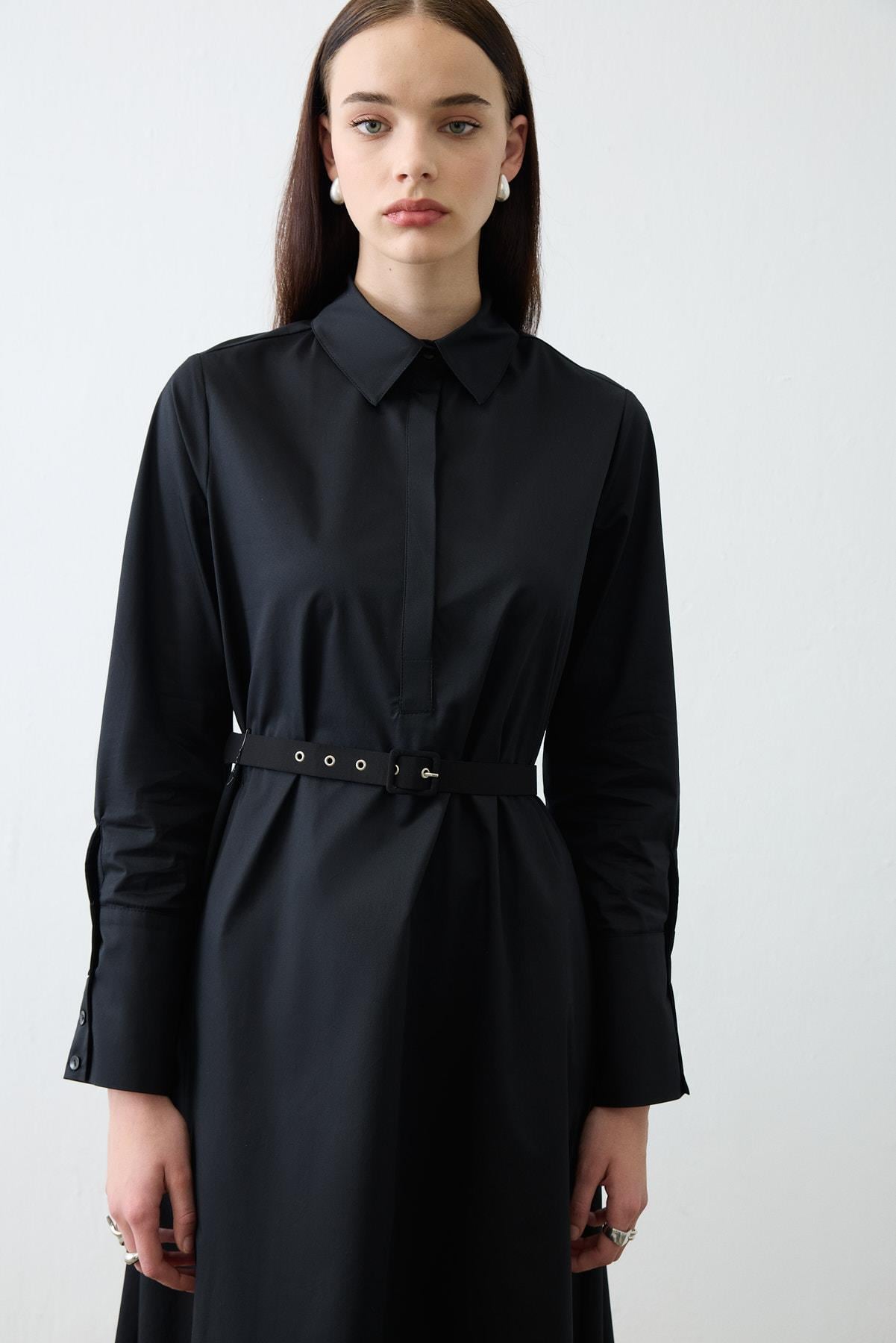 NOVA PAPER TOUCH POPLIN LOOSE FIT DRESS BLACK