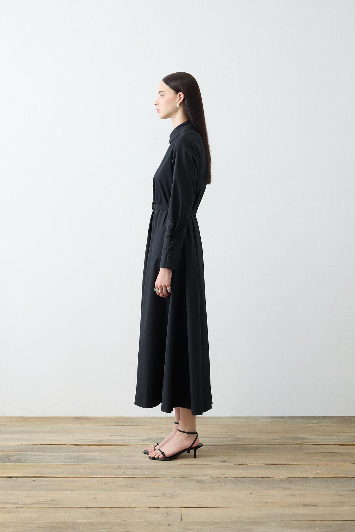 NOVA PAPER TOUCH POPLIN LOOSE FIT DRESS BLACK
