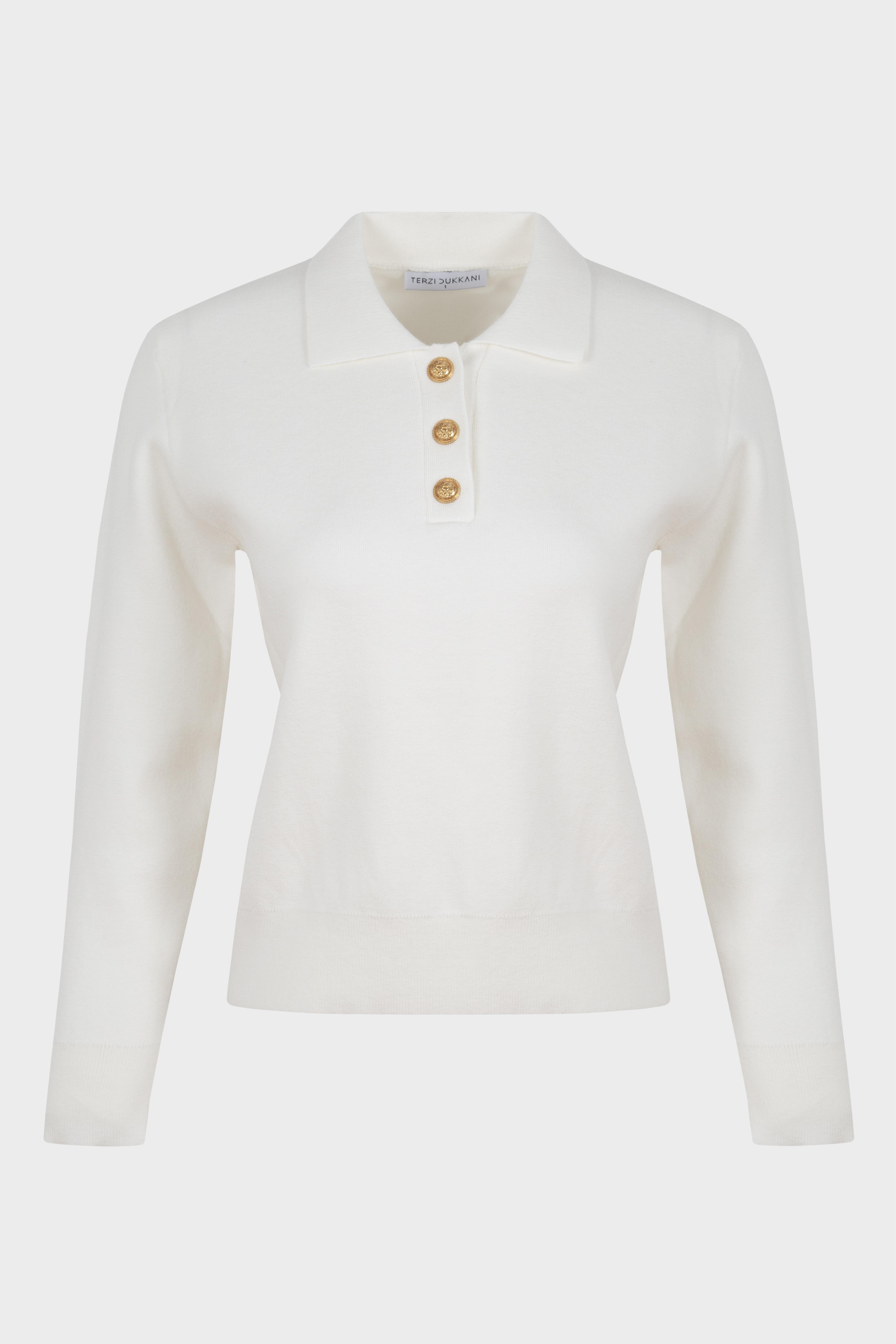 NOVITA VISCOSE COLLARED KNIT SWEATER ECRU