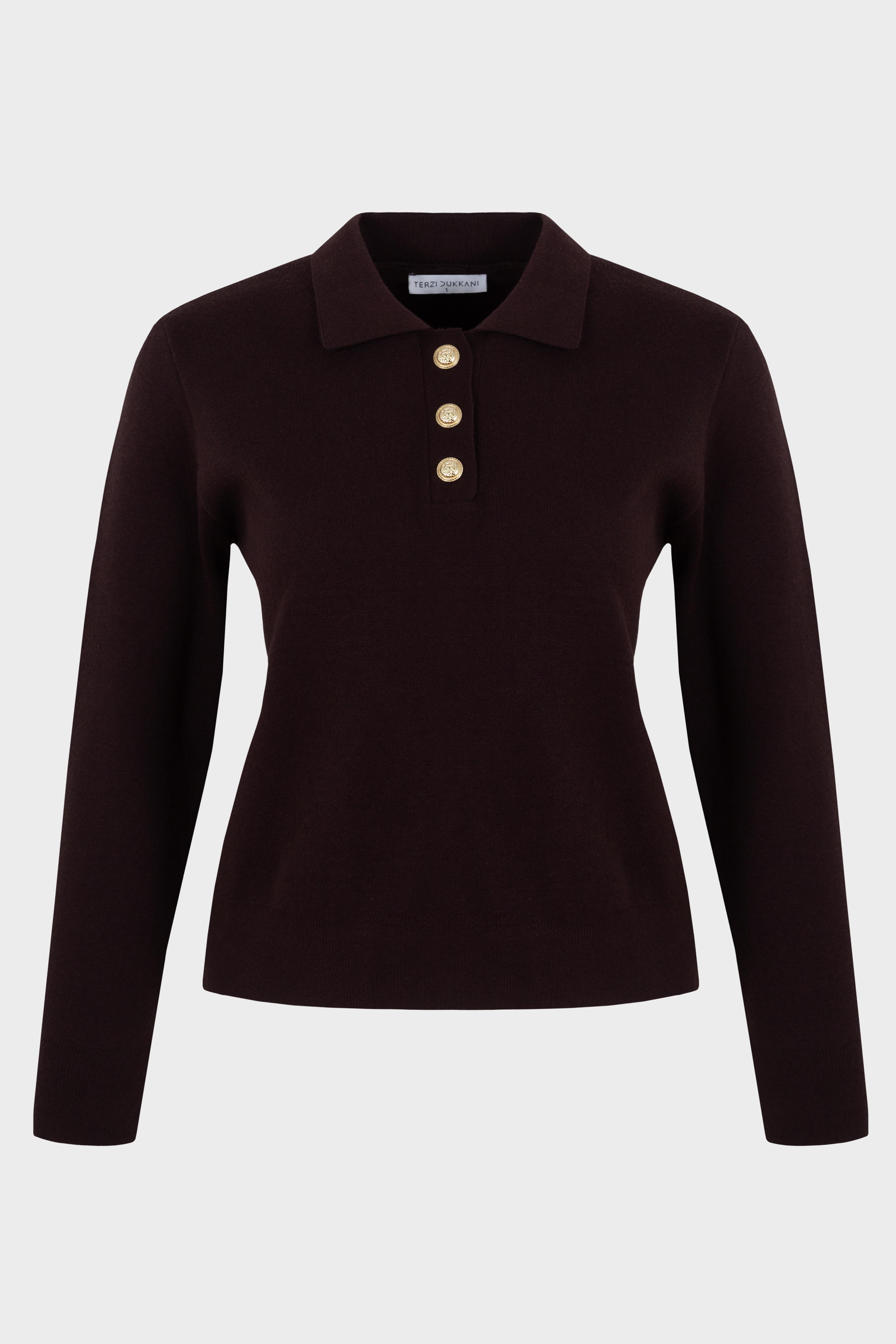 NOVITA VISCOSE COLLARED KNIT SWEATER BROWN