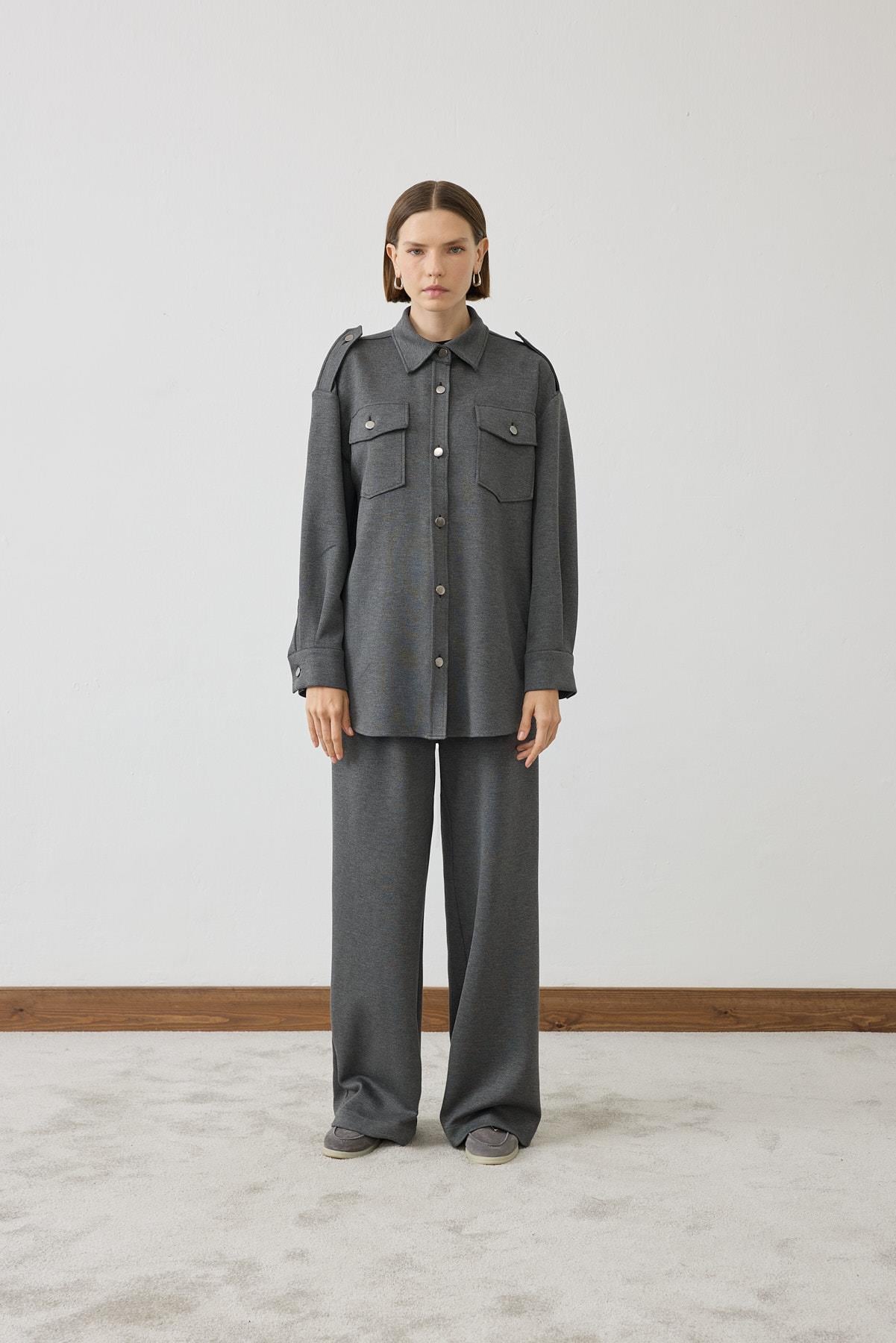 OLIVE CEPLİ ÖRME TAKIM ANTRASİT