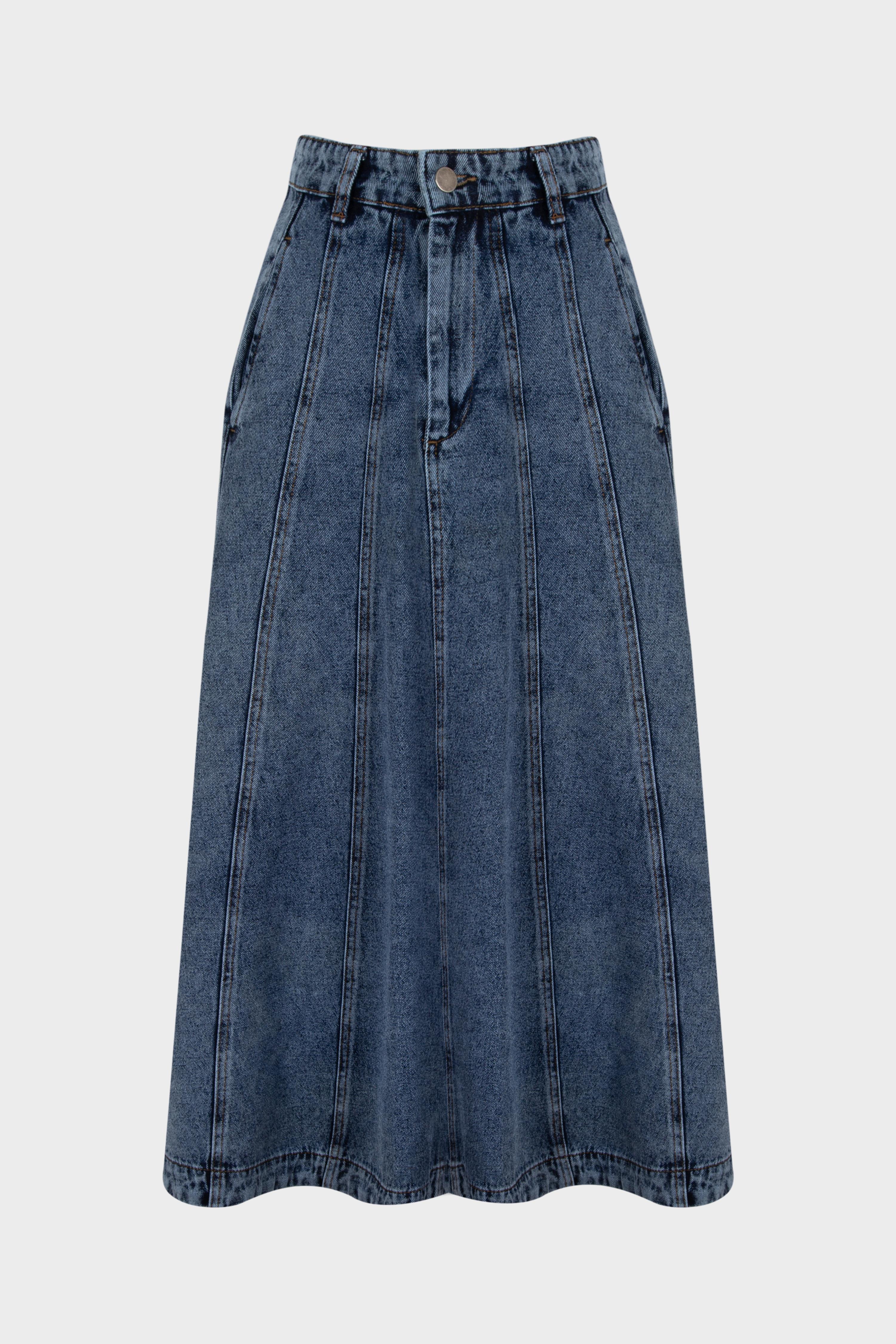PANELED DENIM SKIRT DARK NAVY