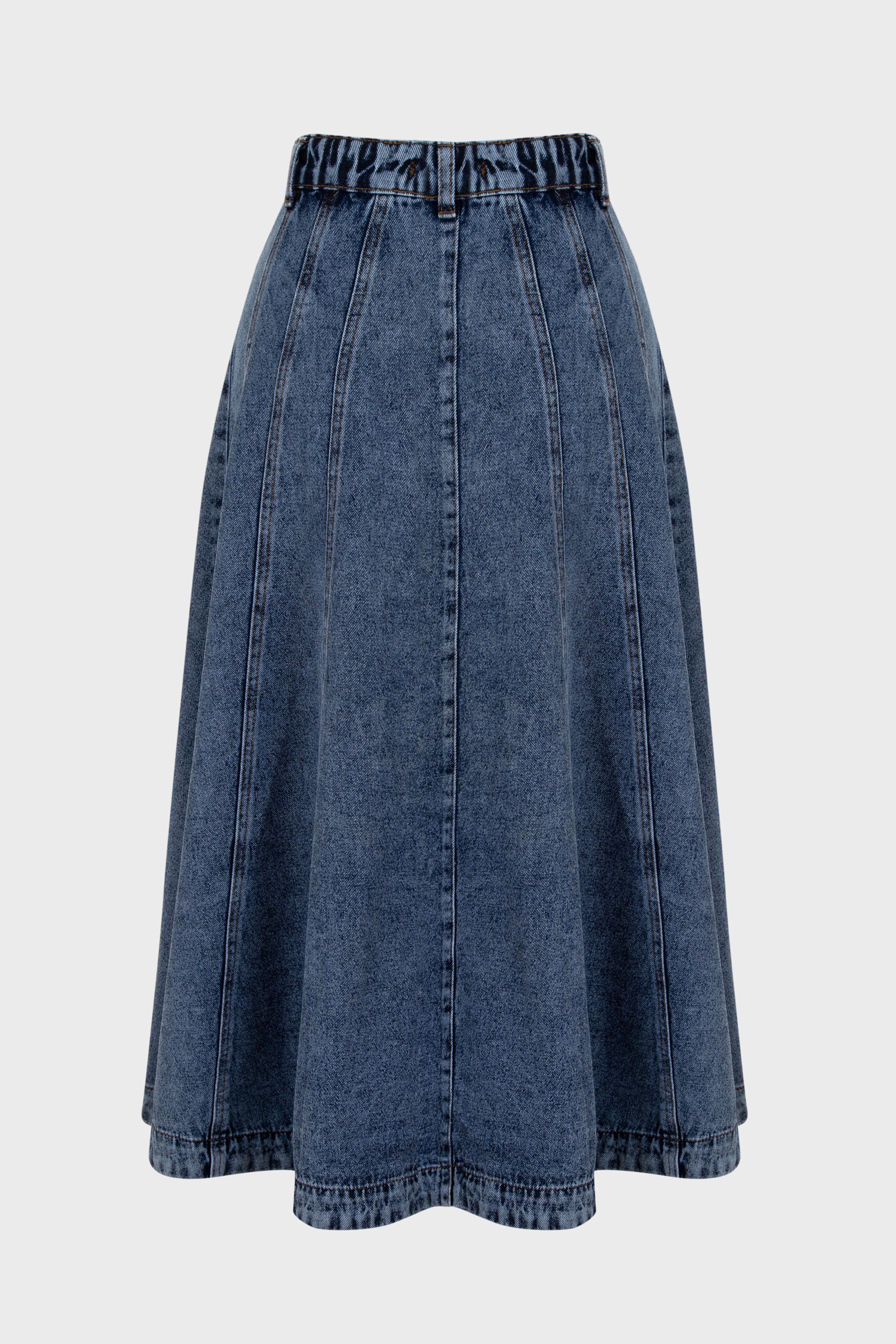 PANELED DENIM SKIRT DARK NAVY