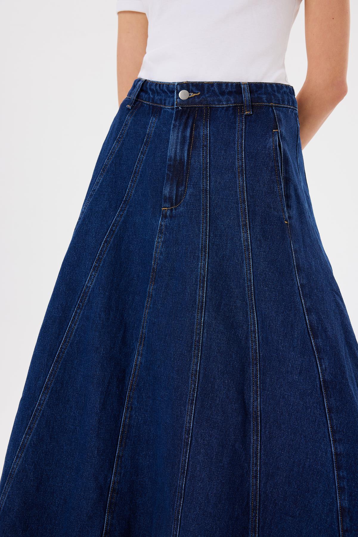 PANELED DENIM SKIRT DARK NAVY