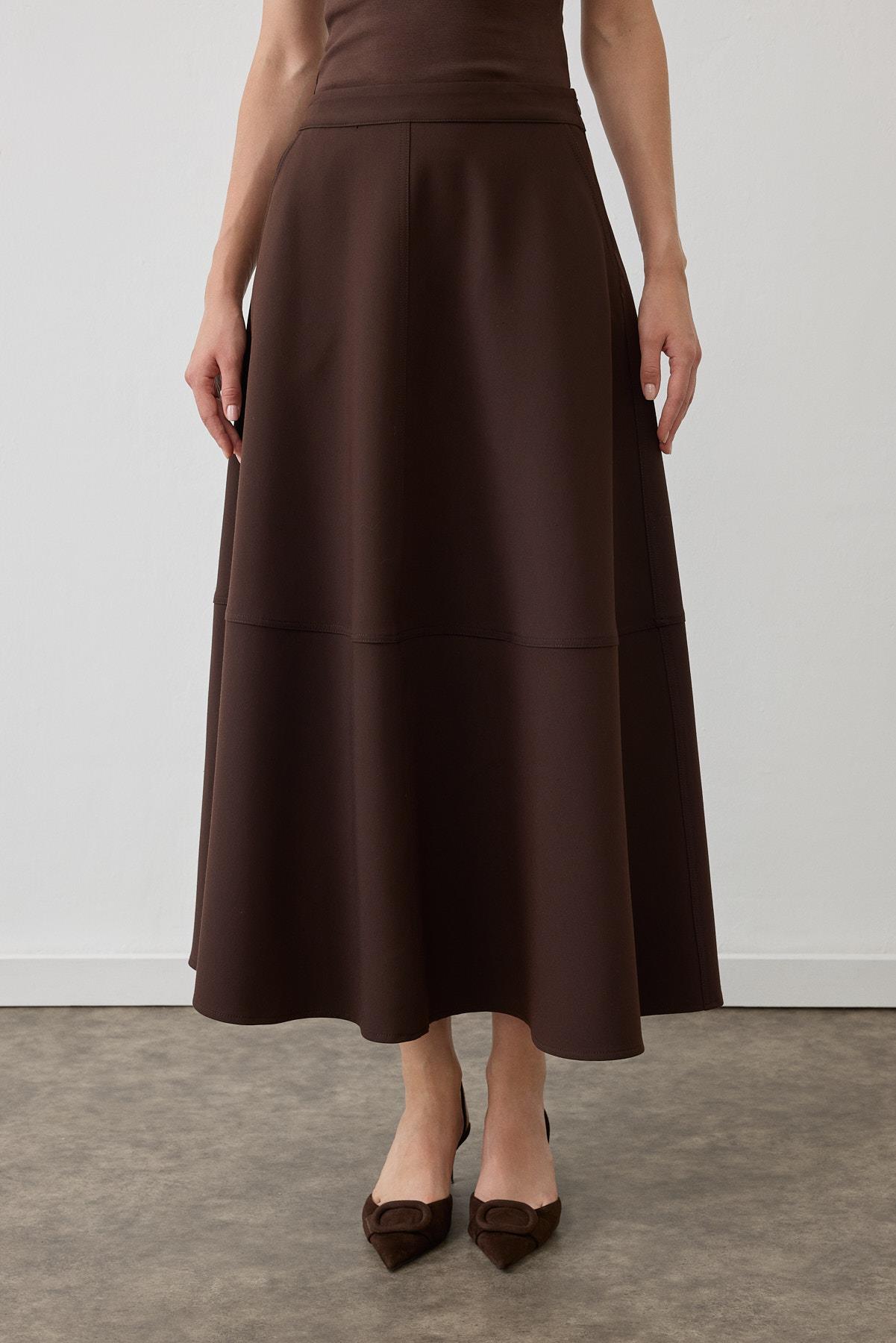 PARIS STITCH DETAILED JACKET SKIRT SET BROWN
