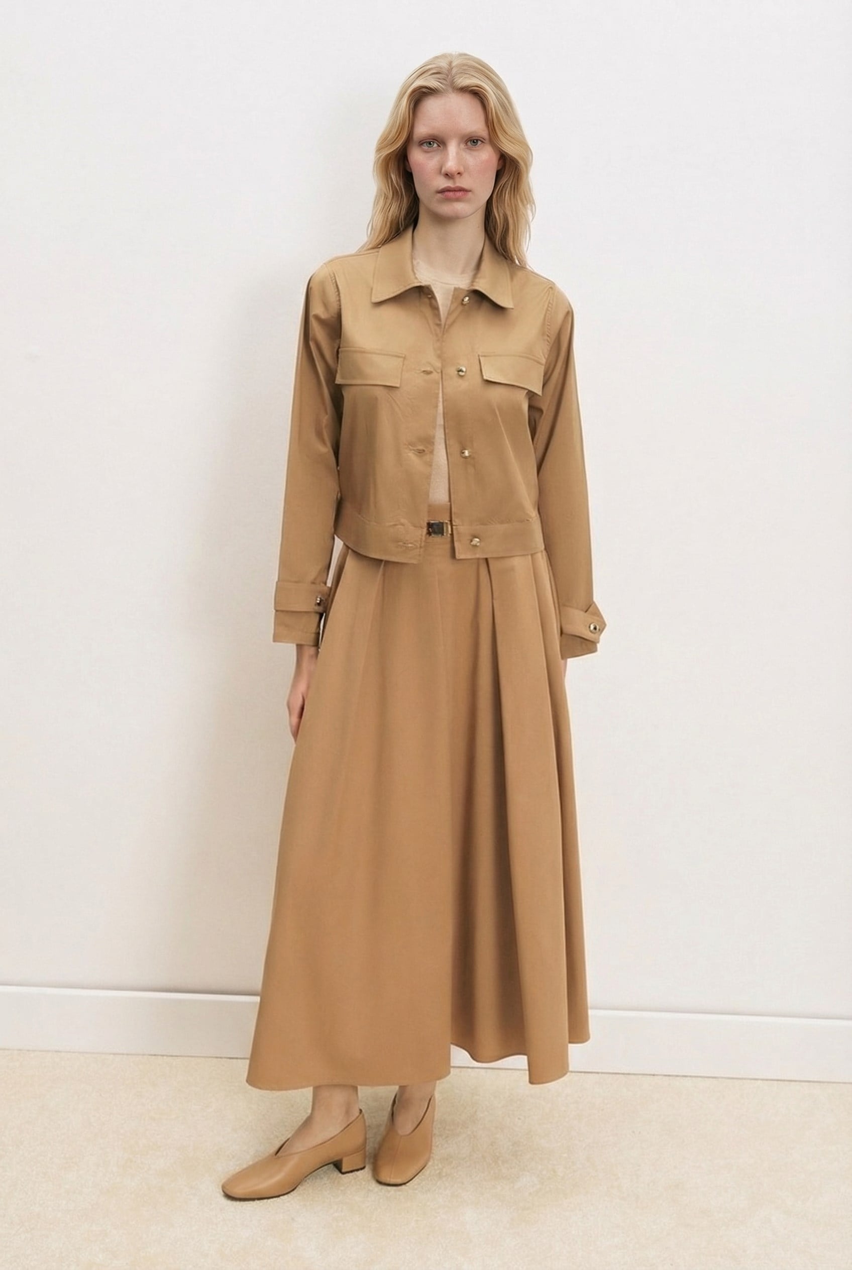PARİS KOTON ETEK CEKET TAKIM CAMEL