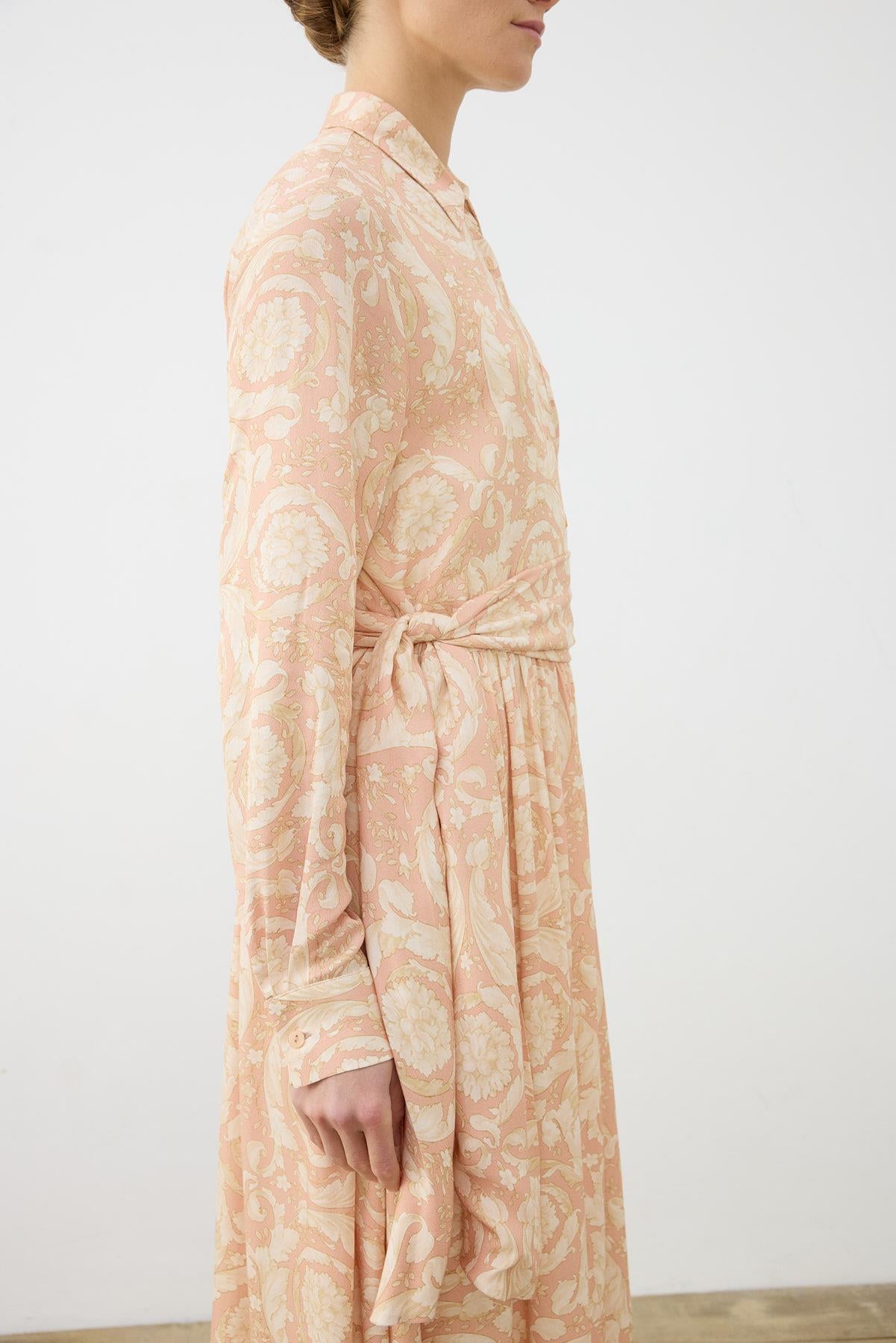 PASTEL PATTERN RAYON VISCOSE SHIRT DRESS POWDER PINK