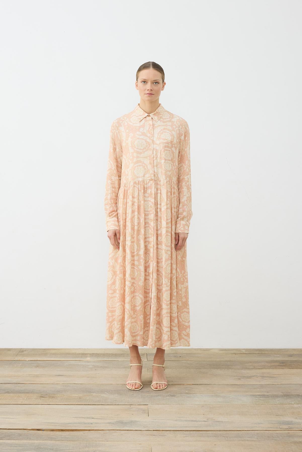 PASTEL PATTERN RAYON VISCOSE SHIRT DRESS POWDER PINK