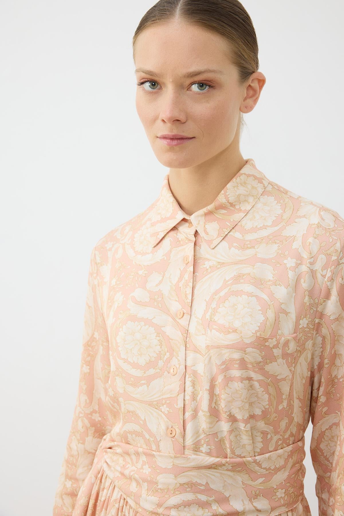 PASTEL PATTERN RAYON VISCOSE SHIRT DRESS POWDER PINK