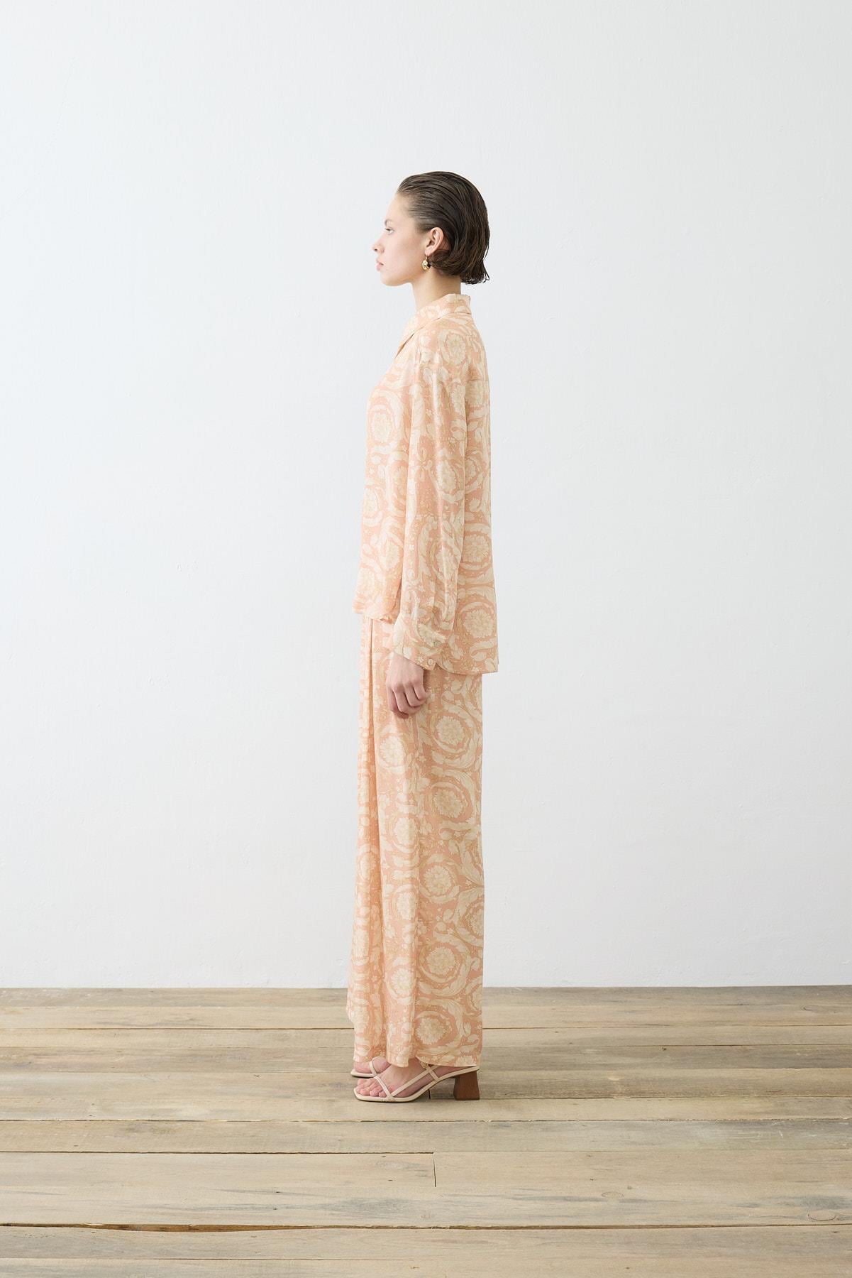 PASTEL PATTERN RAYON VISCOSE PLEATED PANTS SET POWDER PINK