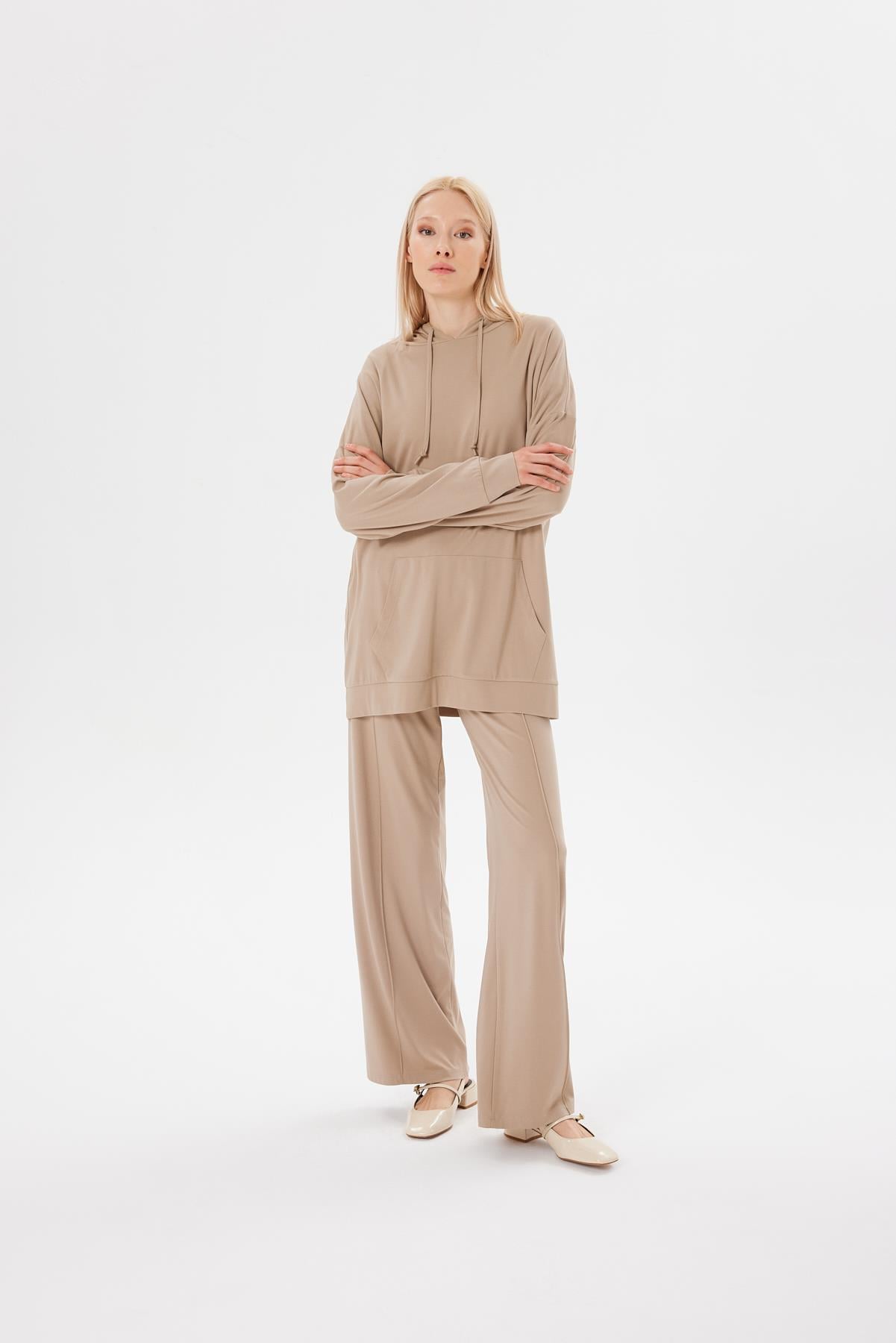 JERSEY MODAL HOODIE SET BEIGE