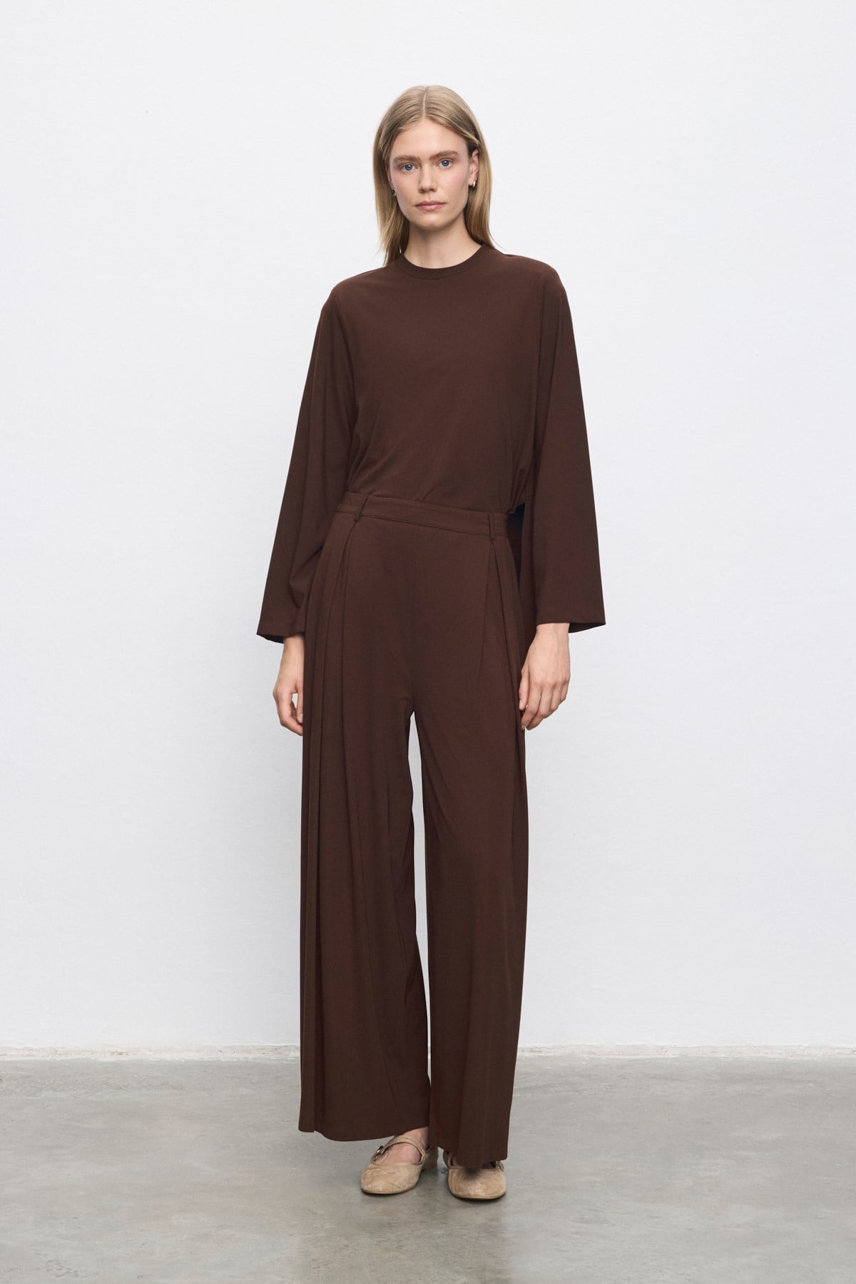 PERLY RAYON VİSKON PANTOLONLU TAKIM KAHVE