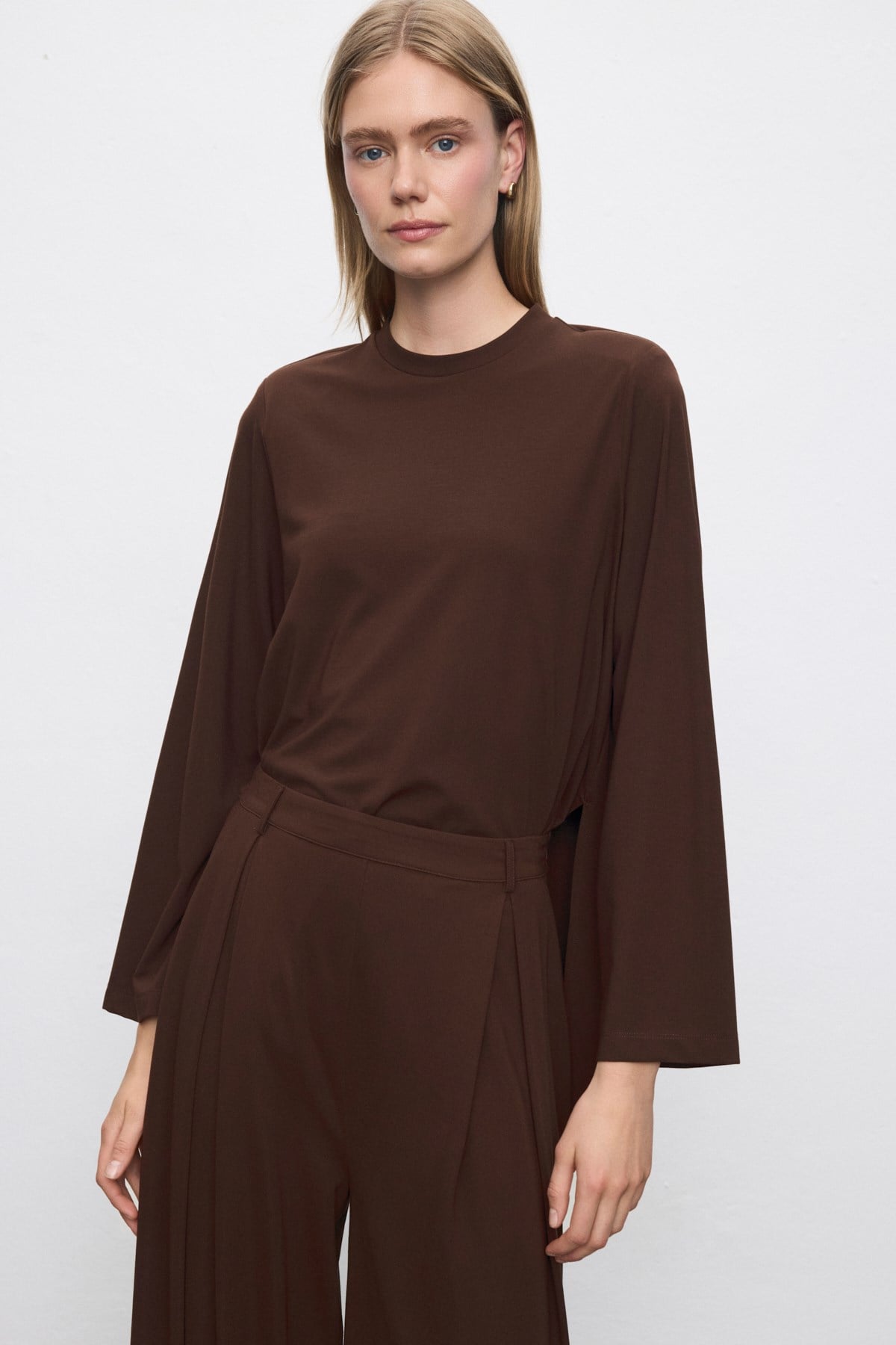 PERLY RAYON VİSKON PANTOLONLU TAKIM KAHVE