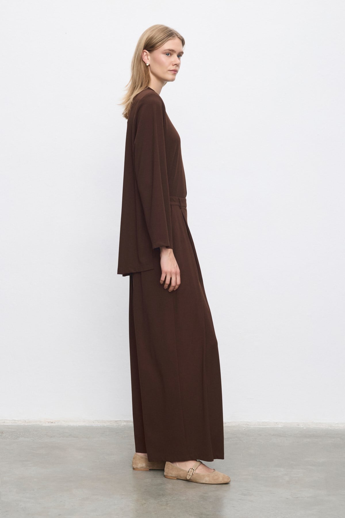 PERLY RAYON VİSKON PANTOLONLU TAKIM KAHVE