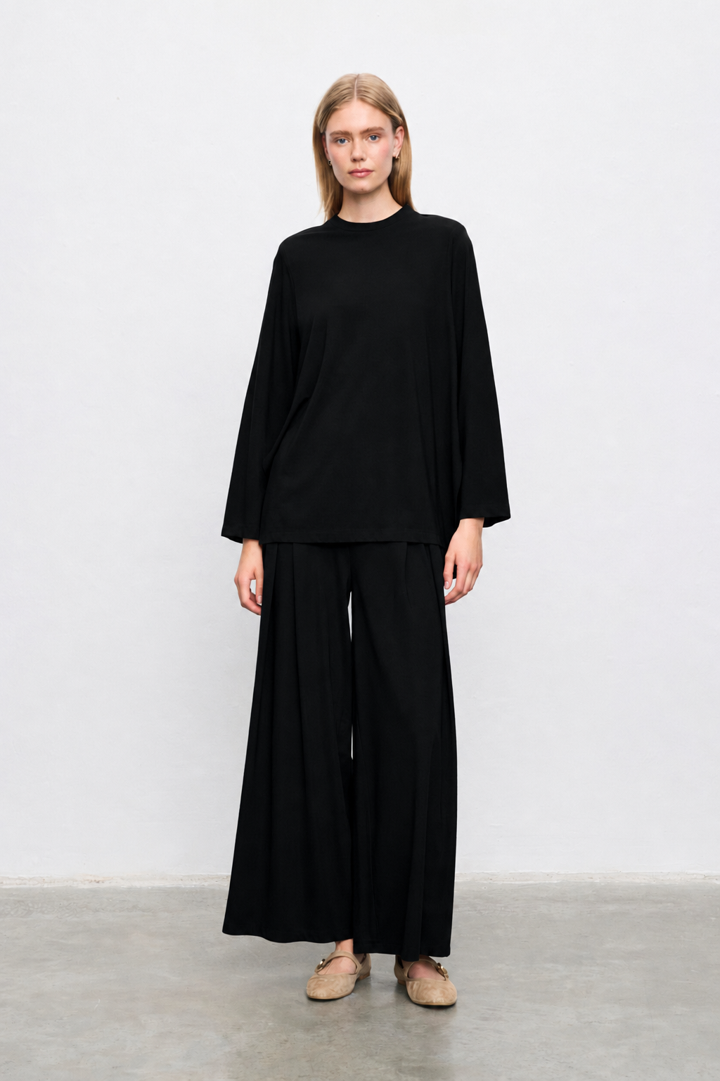 PERLY RAYON VİSKON PANTOLONLU TAKIM SİYAH