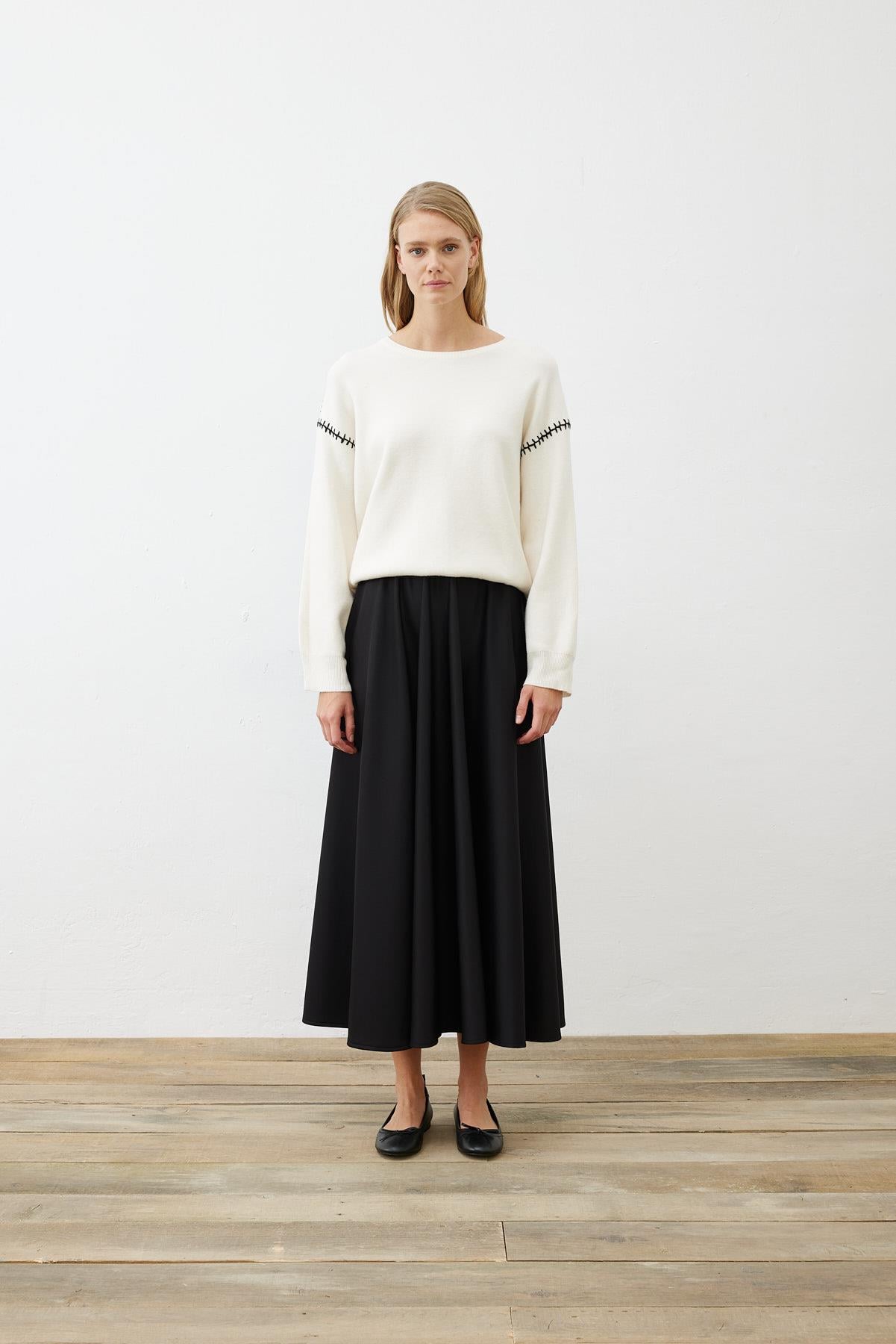 PREMIUM SELECTION DİKİŞ DETAYLI KAZAK EKRU