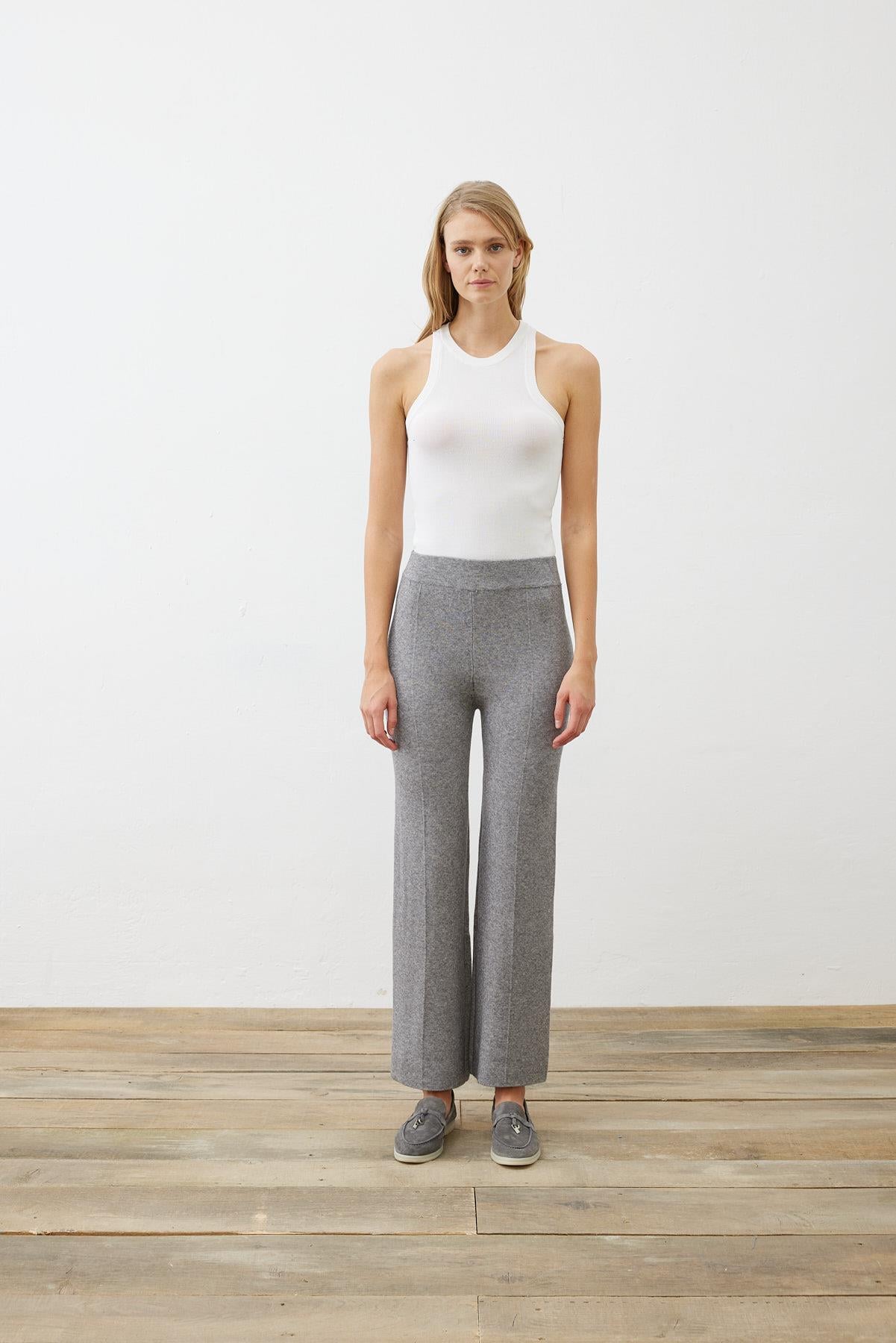 PREMIUM SELECTION KNIT WIDE LEG PANTS GRAY