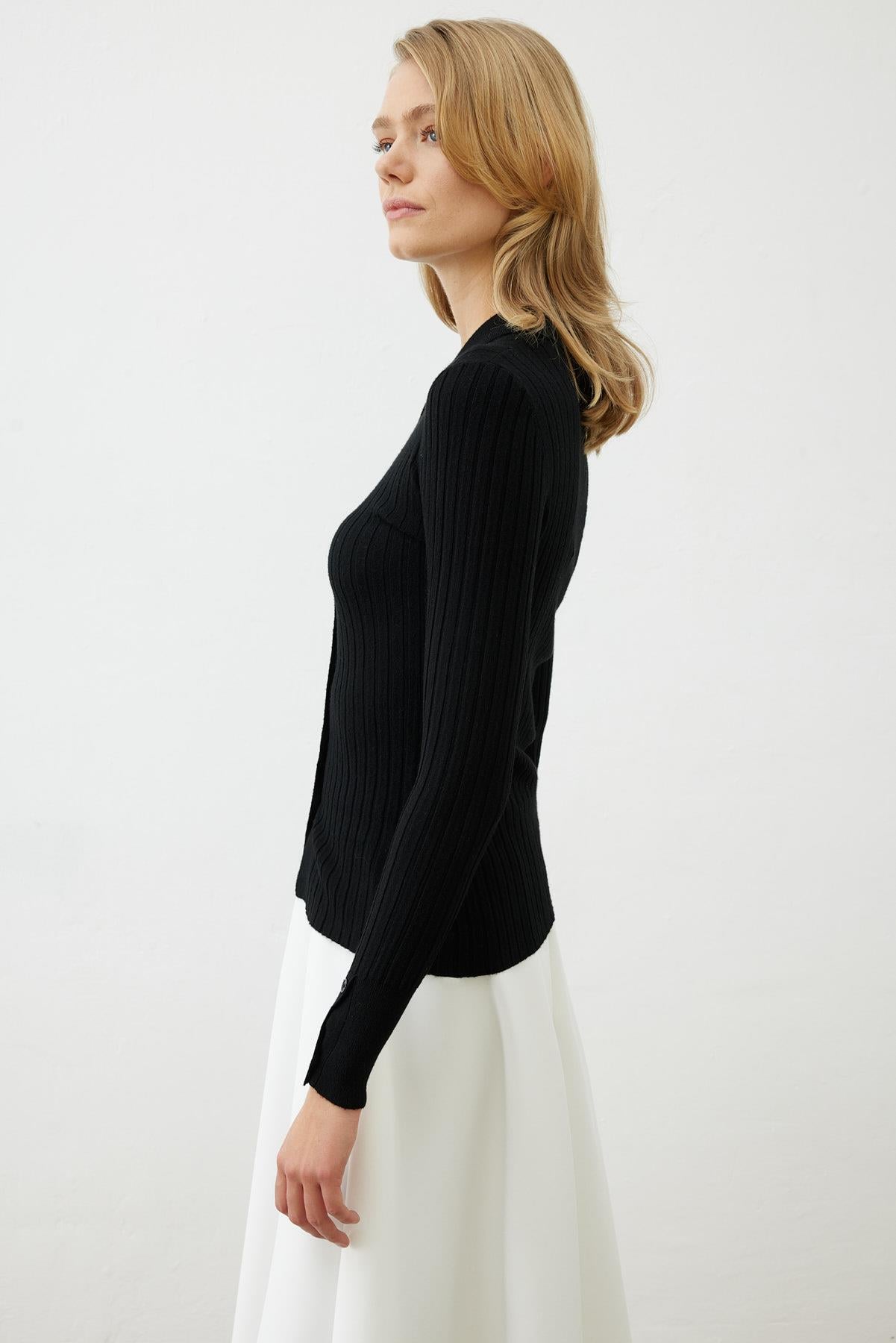 PREMIUM SELECTION COLLARED KNIT CARDIGAN BLACK