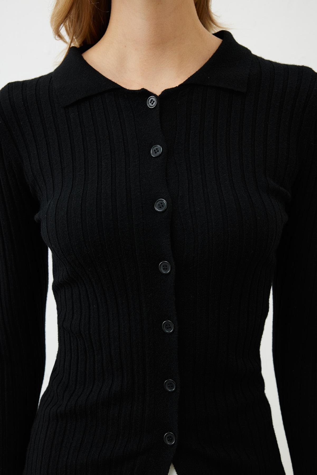PREMIUM SELECTION COLLARED KNIT CARDIGAN BLACK