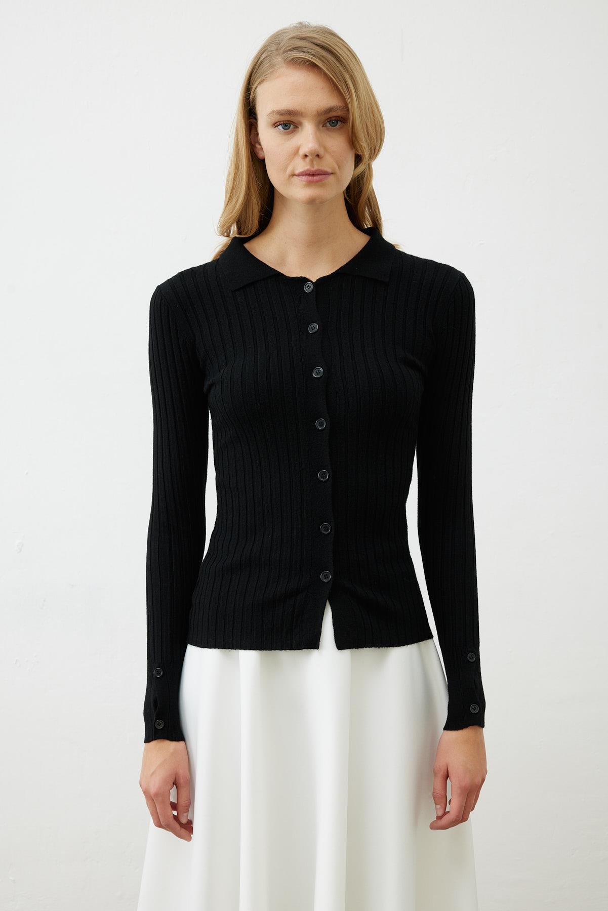 PREMIUM SELECTION COLLARED KNIT CARDIGAN BLACK