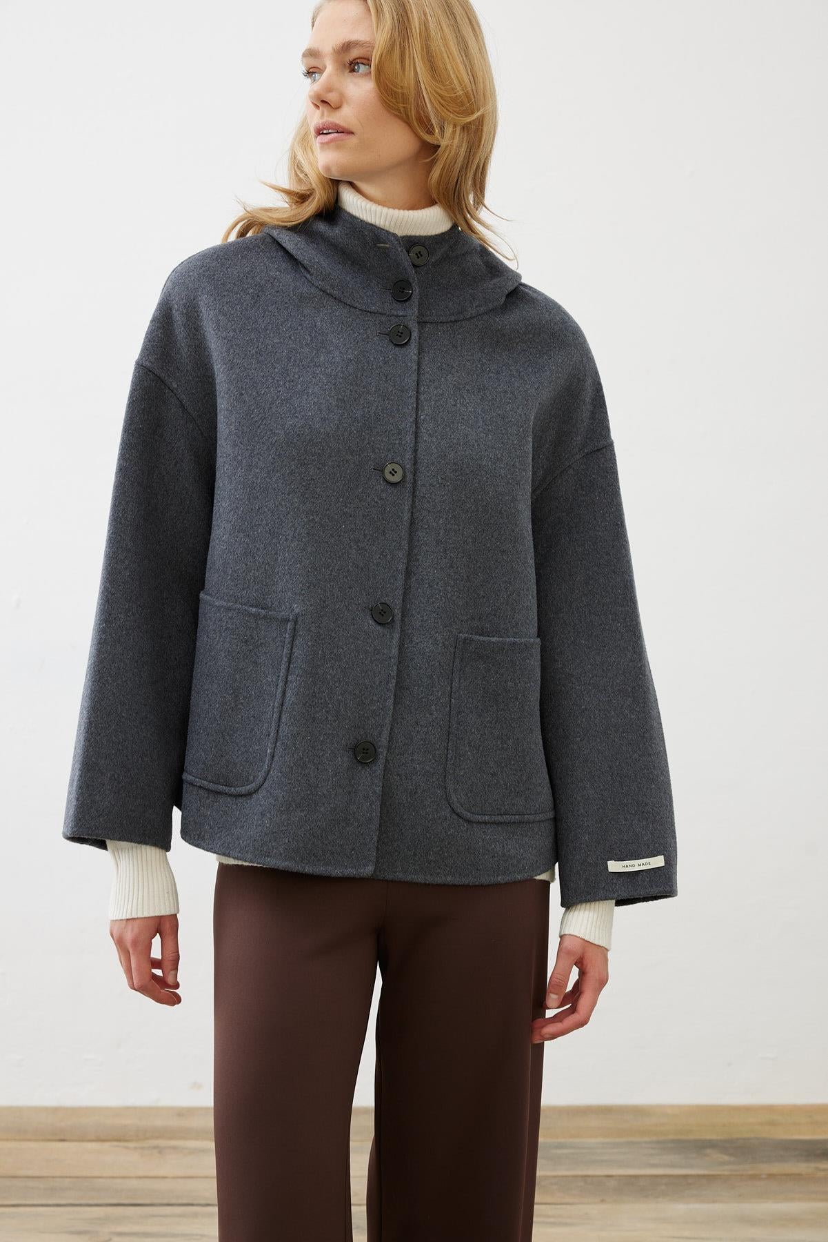 PREMIUM SELECTION WOOL CASHMERE SHORT COAT GRAY