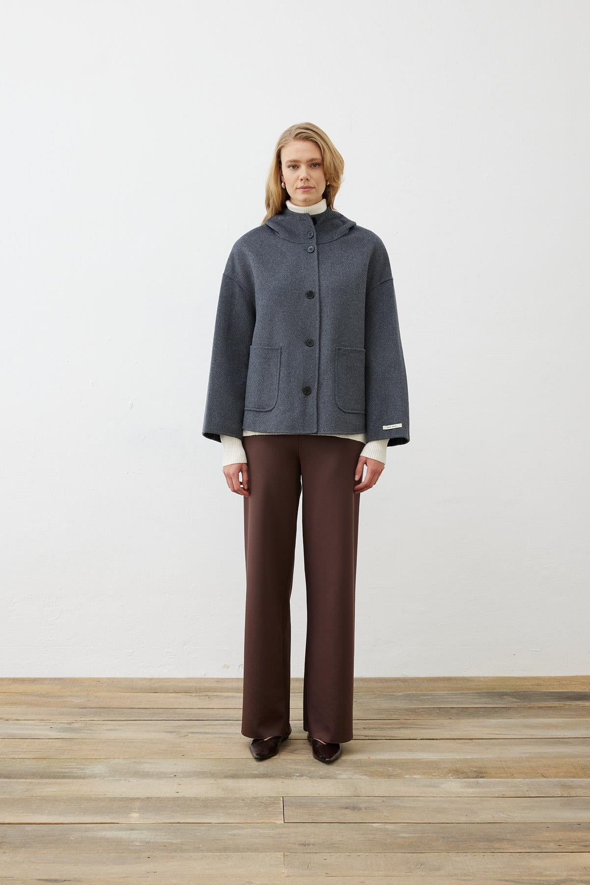 PREMIUM SELECTION WOOL CASHMERE SHORT COAT GRAY